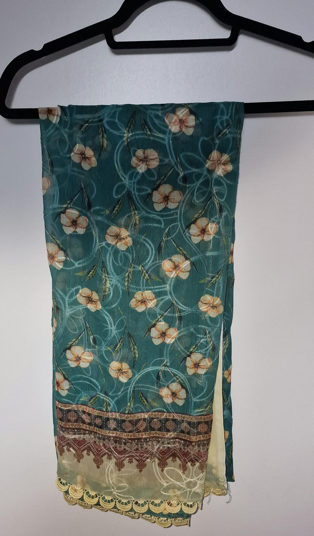 Lawn 3 Peice Suit- Chicken Kari greenish blue with floral design