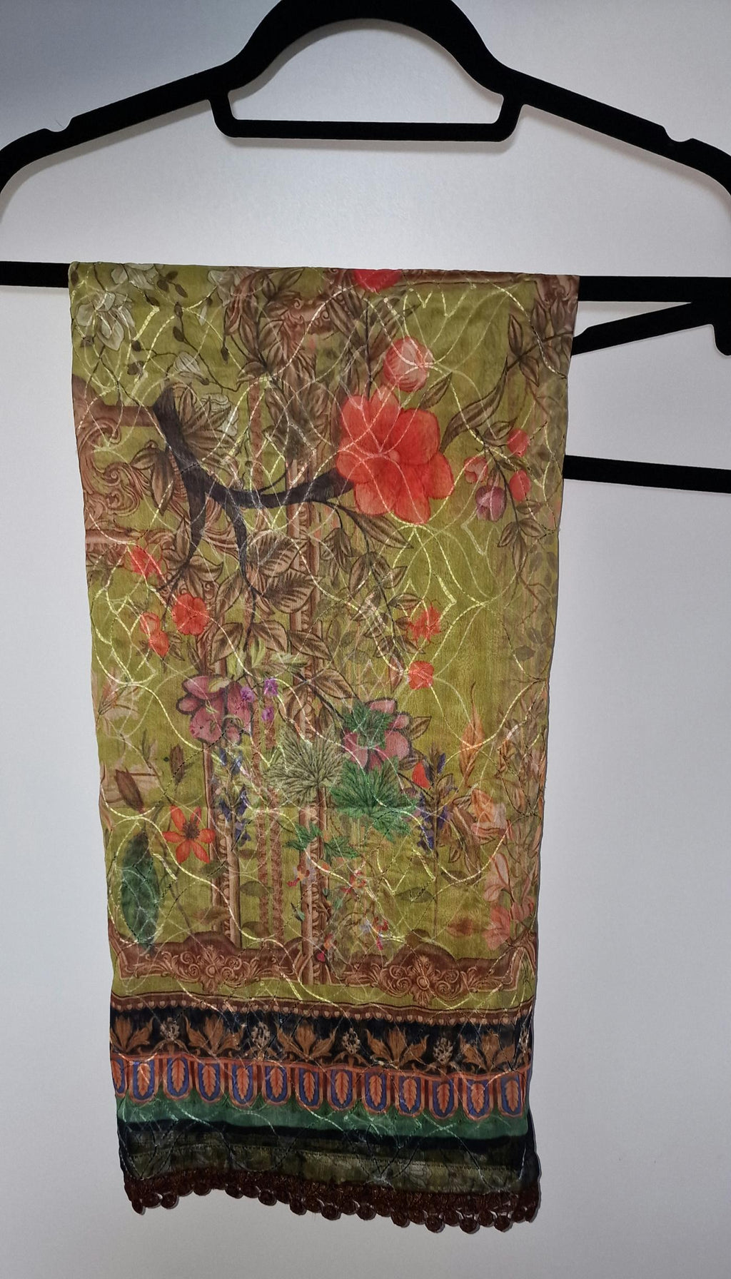 Lawn 3 Peice Suits- Chicken Kari - olive green/ floral pattern