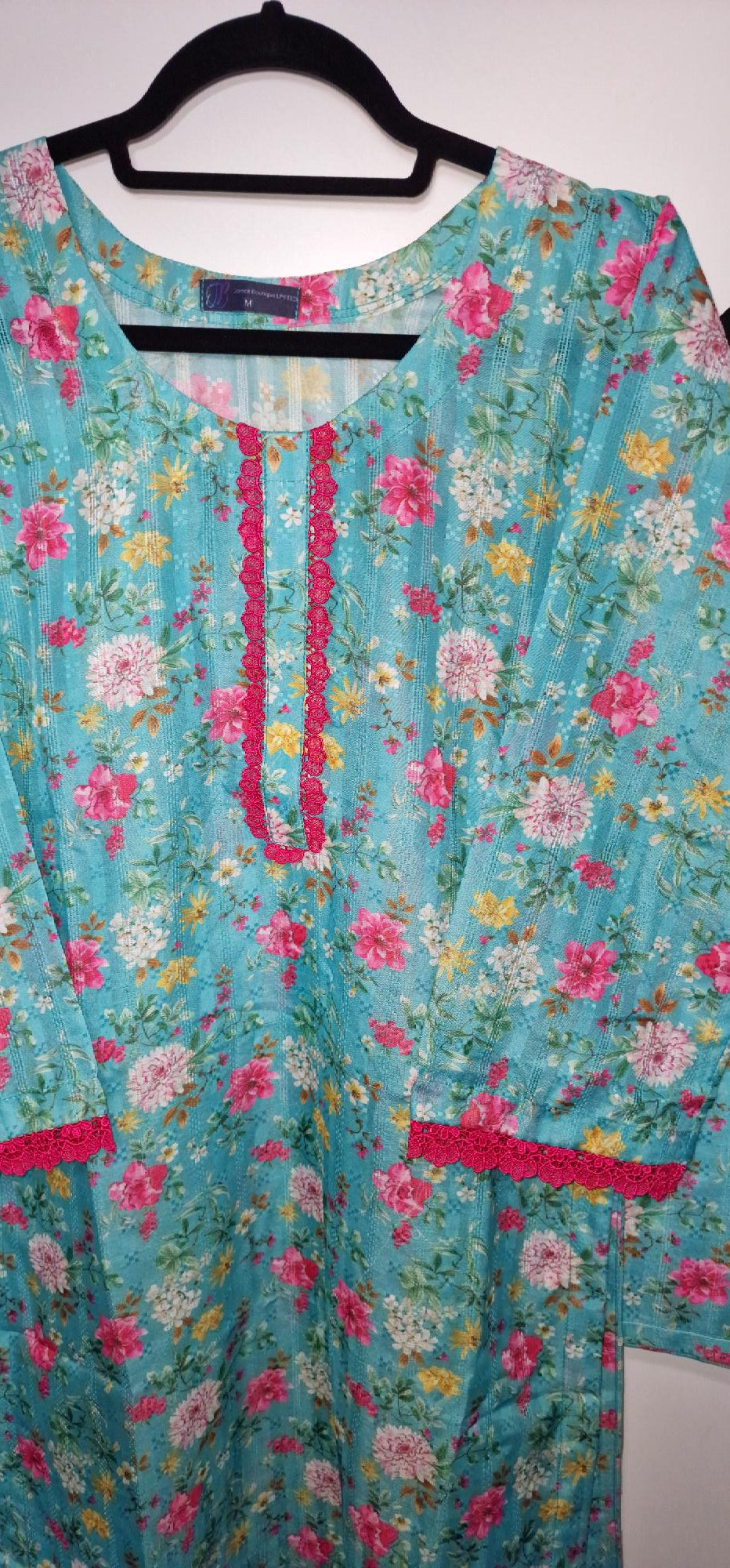 Lawn 3 Peice Suit - Chicken Kari blue with multi flowers