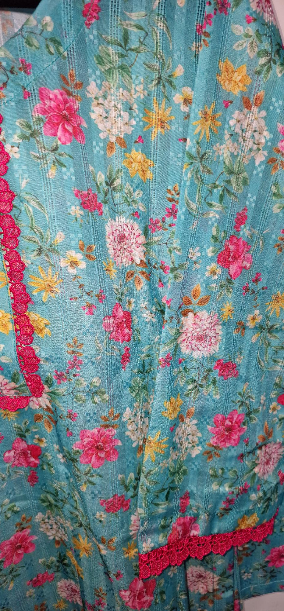 Lawn 3 Peice Suit - Chicken Kari blue with multi flowers