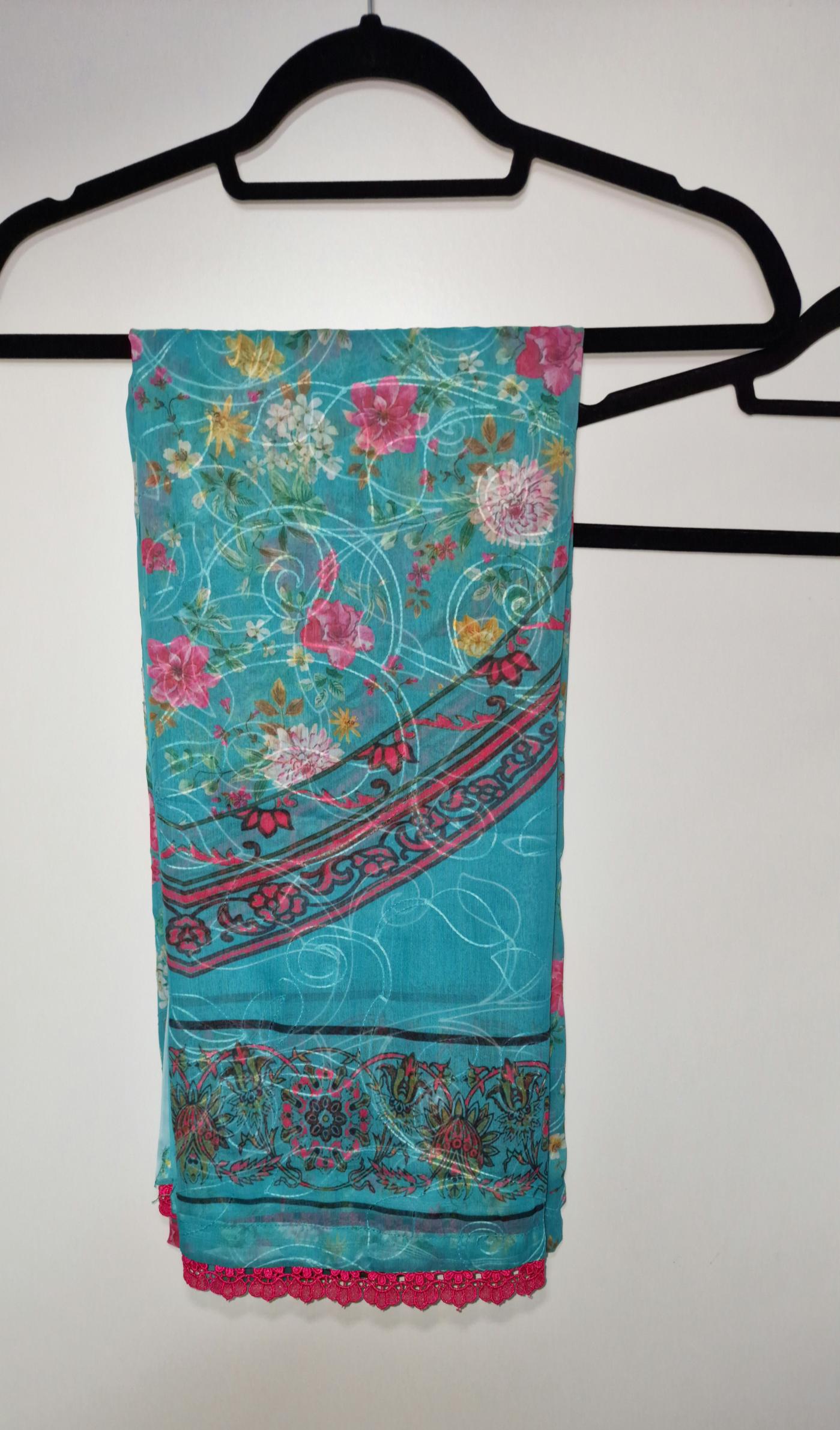 Lawn 3 Peice Suit - Chicken Kari blue with multi flowers