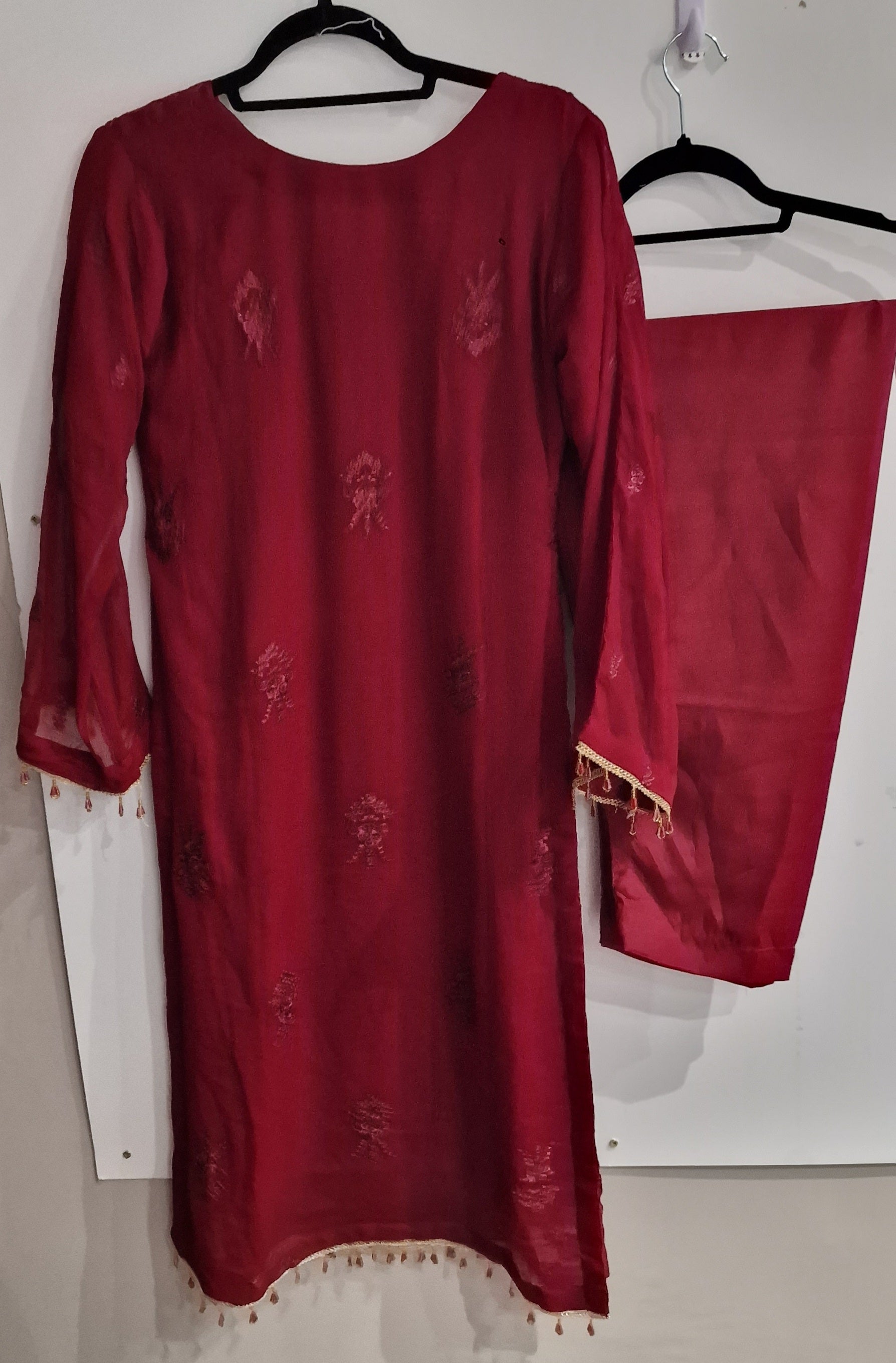 Chiffon 3 Piece suits- Maroon