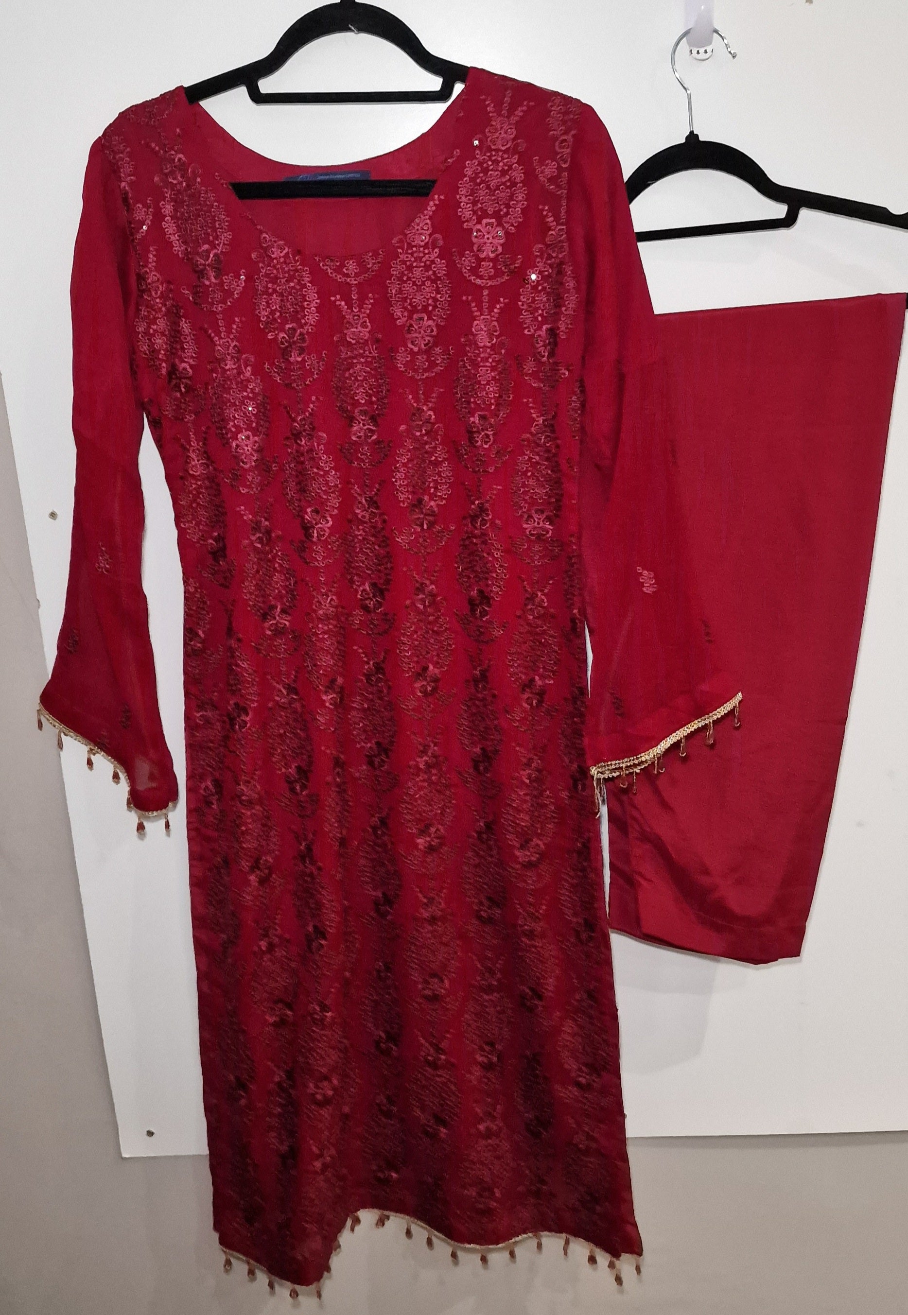 Chiffon 3 Piece suits- Maroon