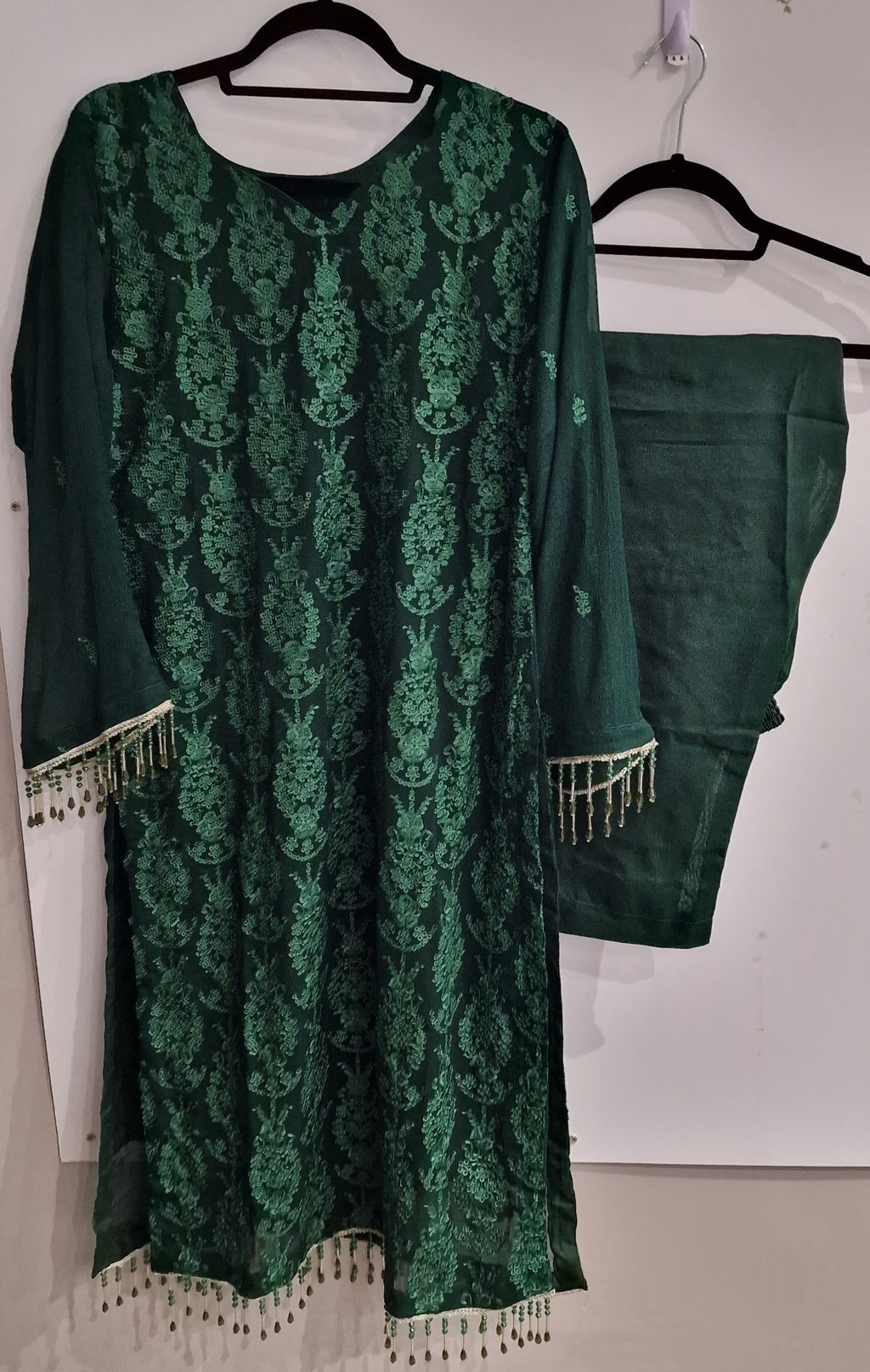 Chiffon 3 Piece Suit- Forest Green