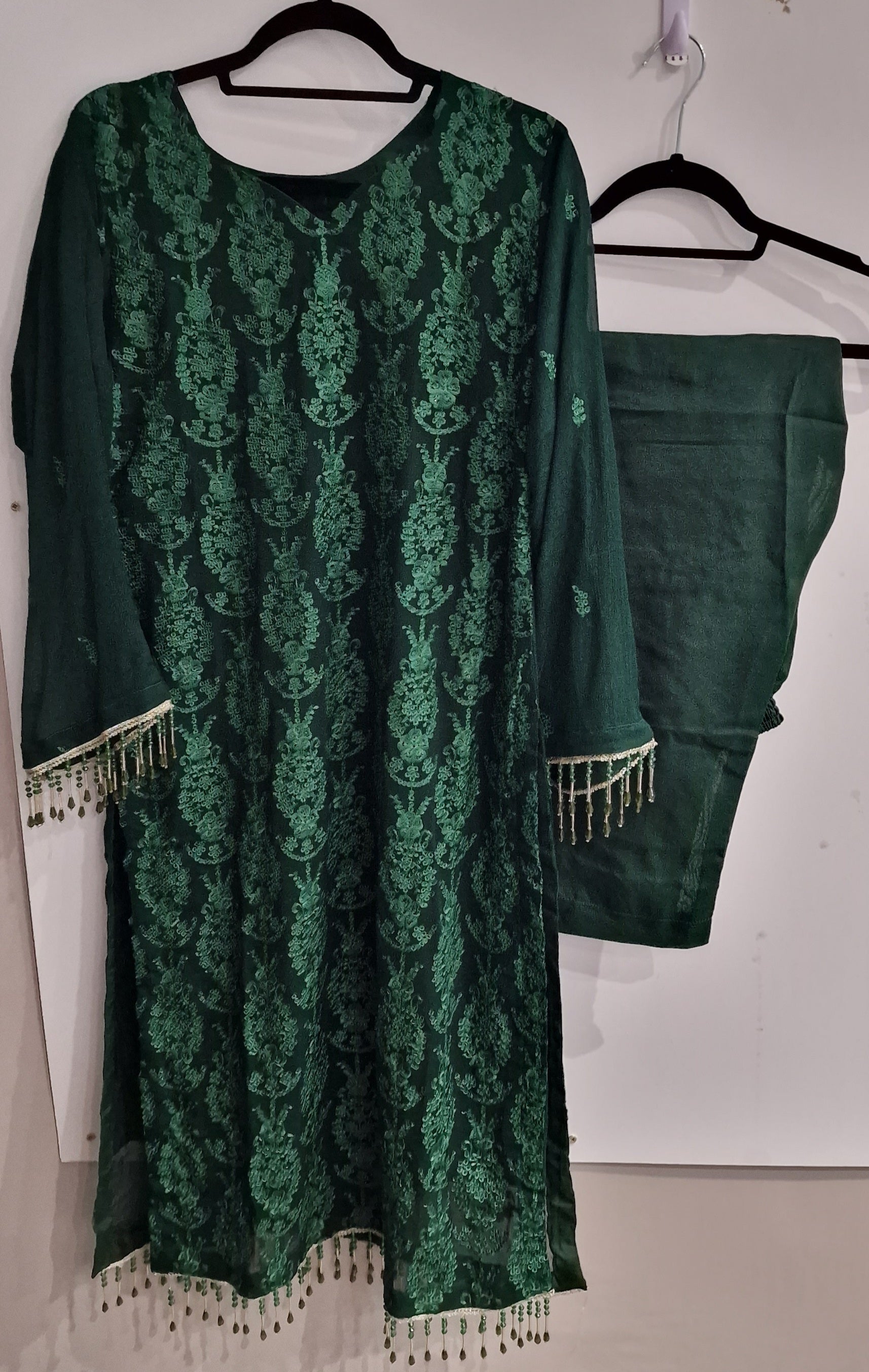 Chiffon 3 Piece Suit- Forest Green