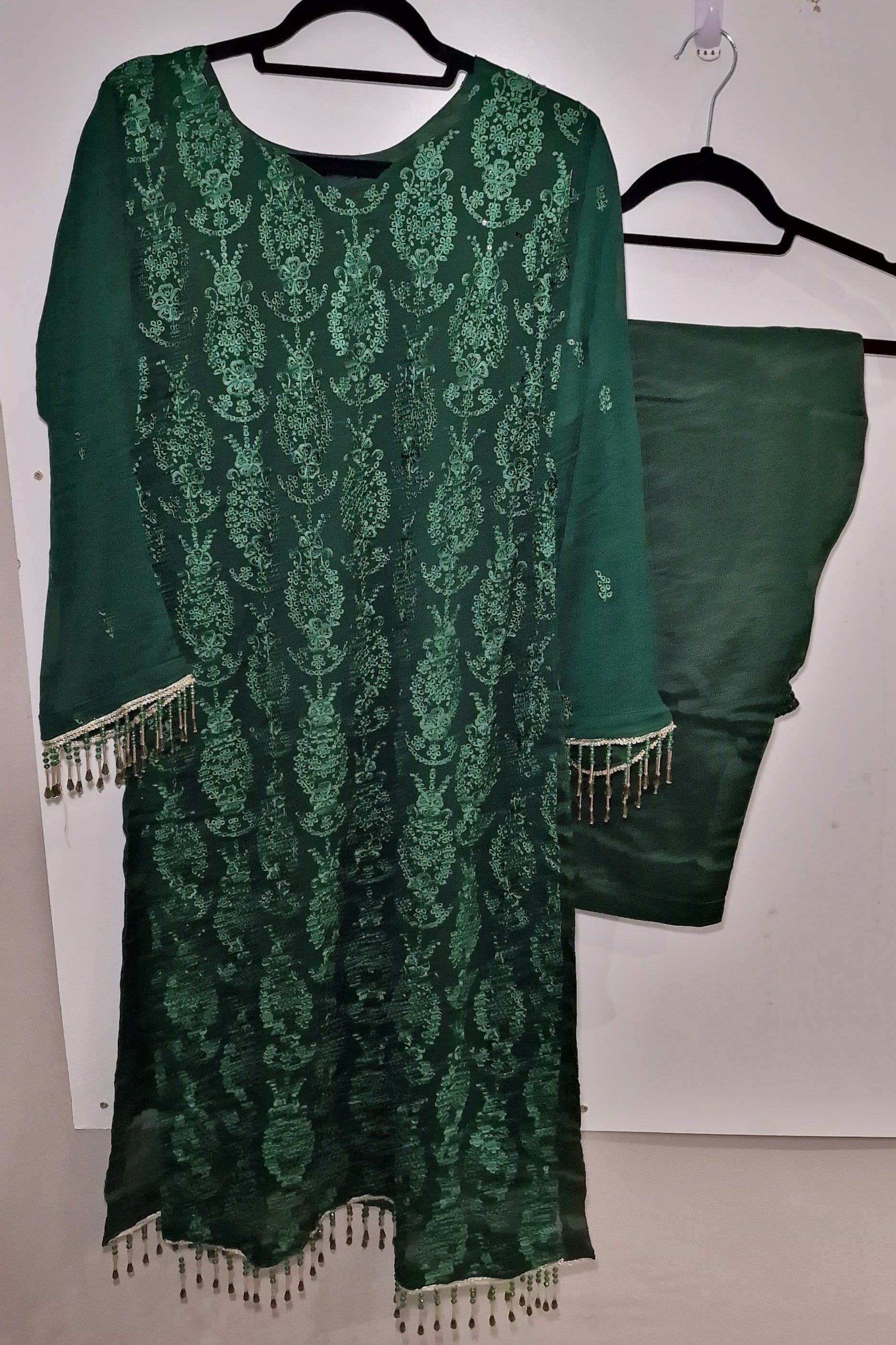 Chiffon 3 Piece Suit- Forest Green