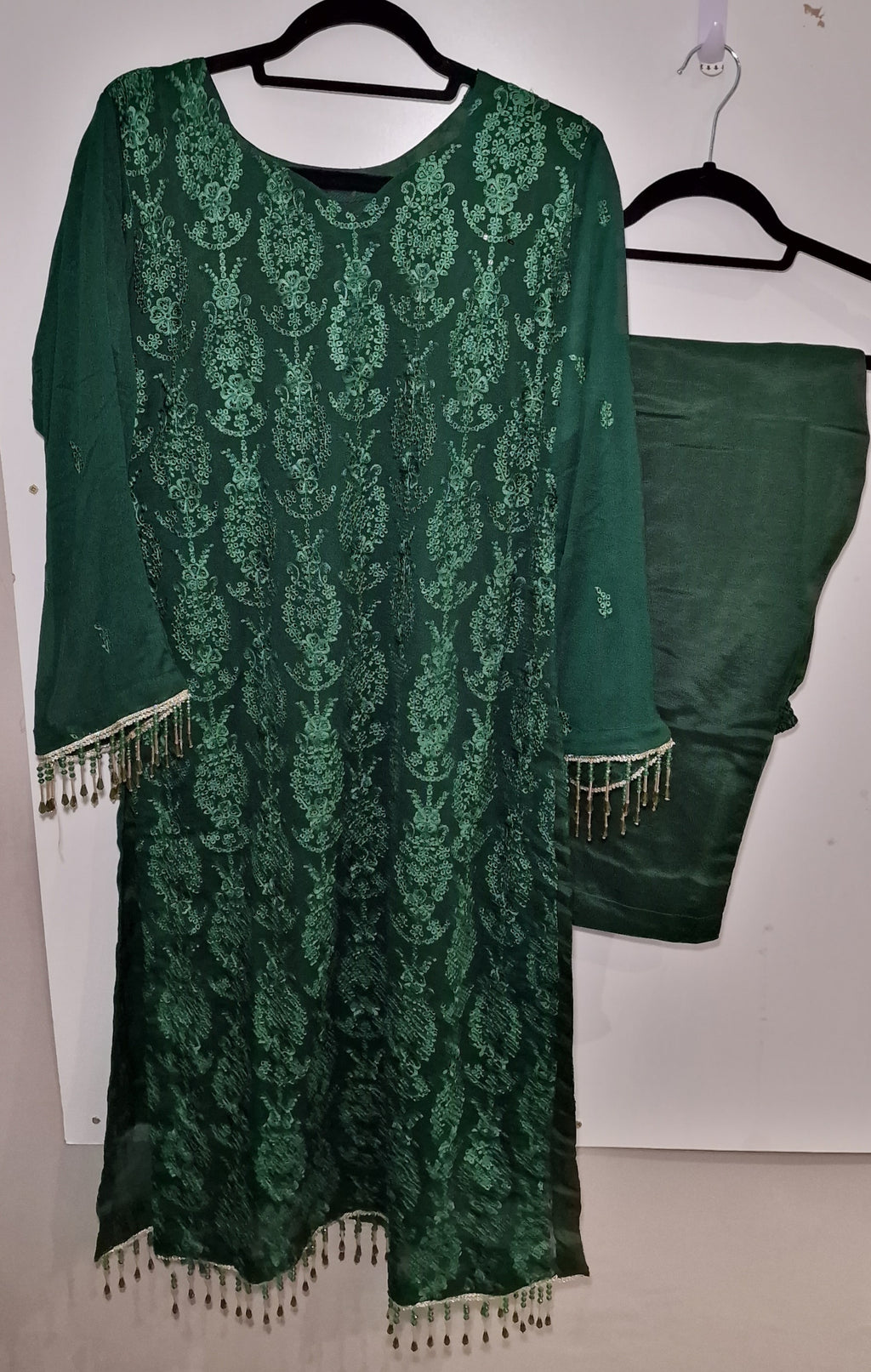 Chiffon 3 Piece Suit- Forest Green