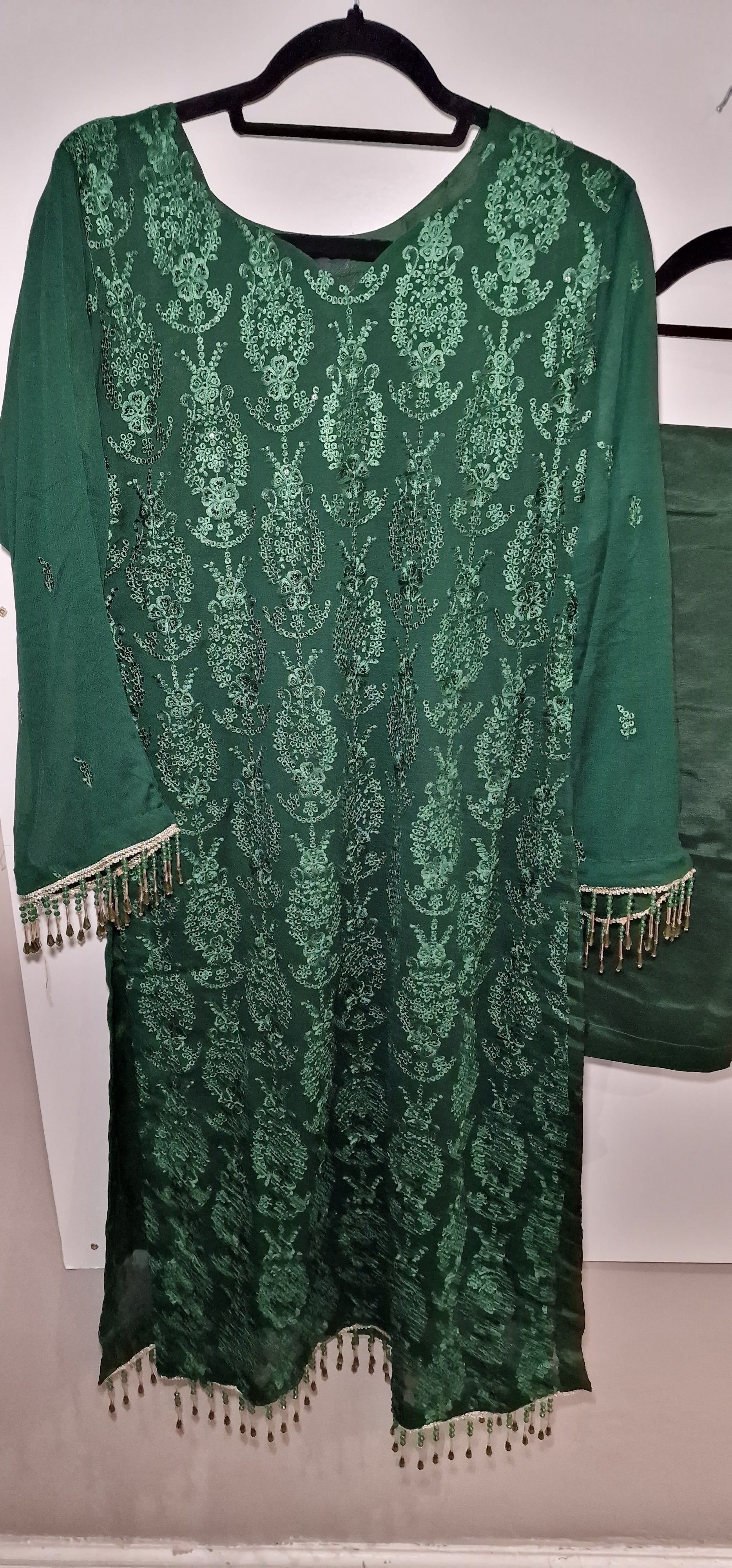 Chiffon 3 Piece Suit- Forest Green