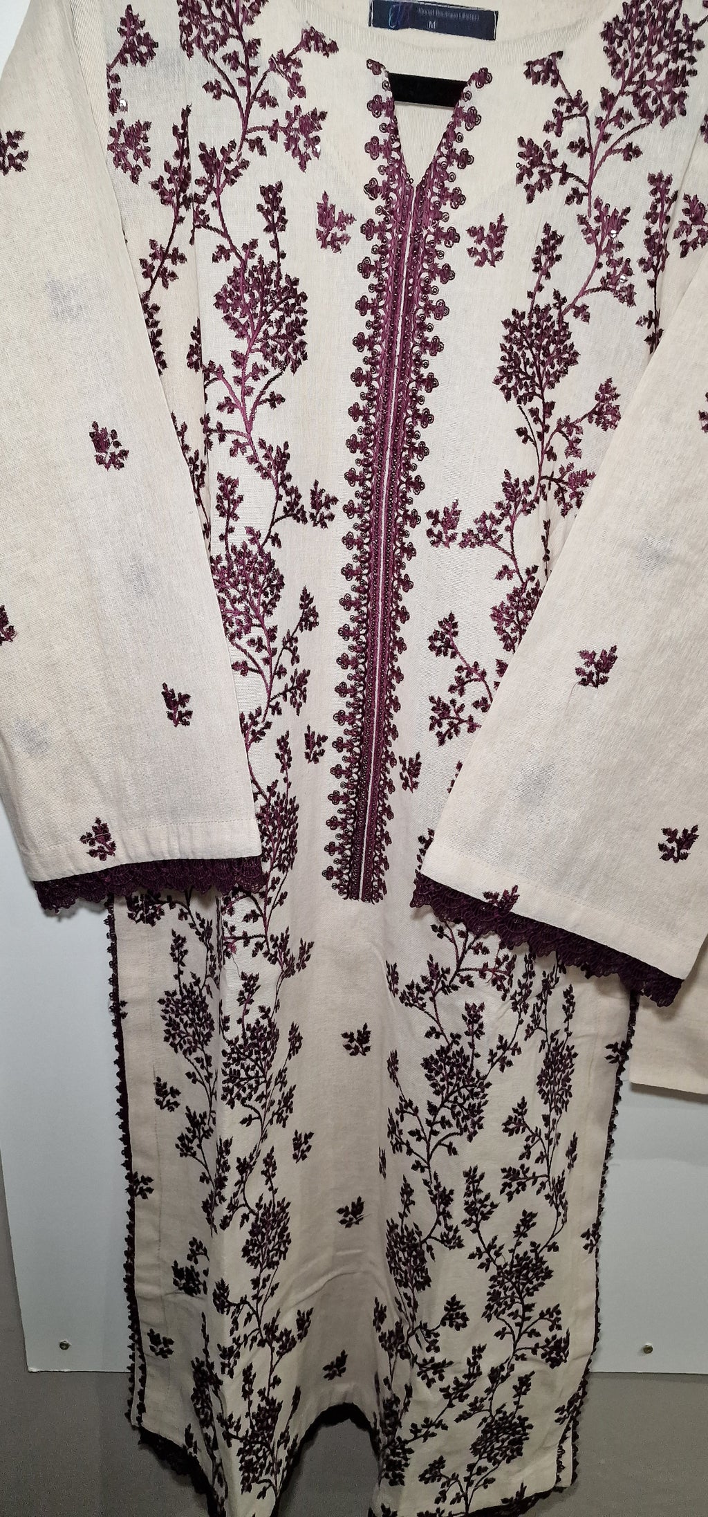 Karandi 3 peice suit - Cream with Purple Embroidery