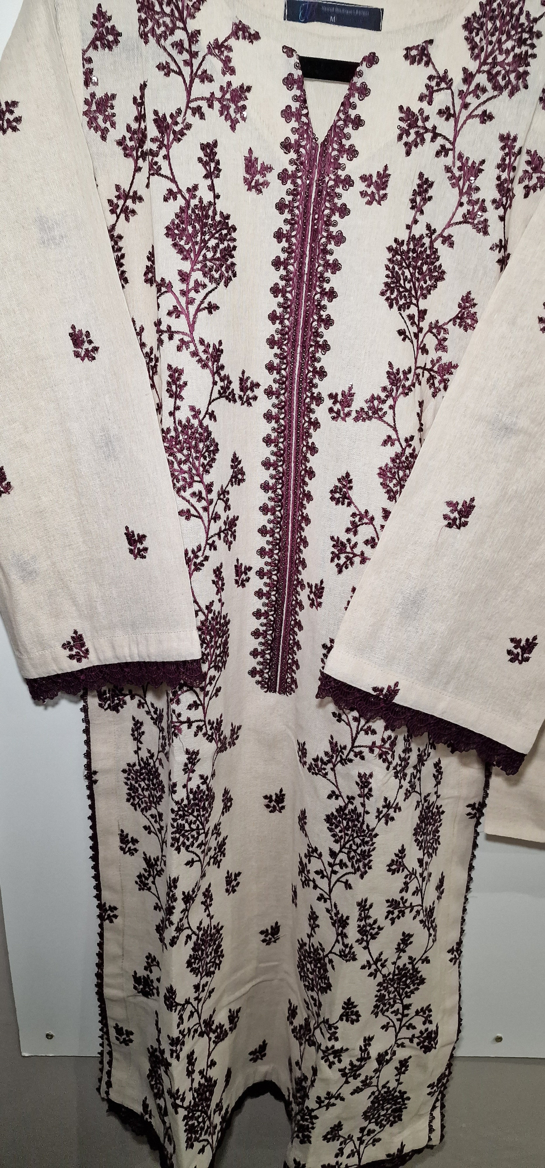 Karandi 3 peice suit - Cream with Purple Embroidery