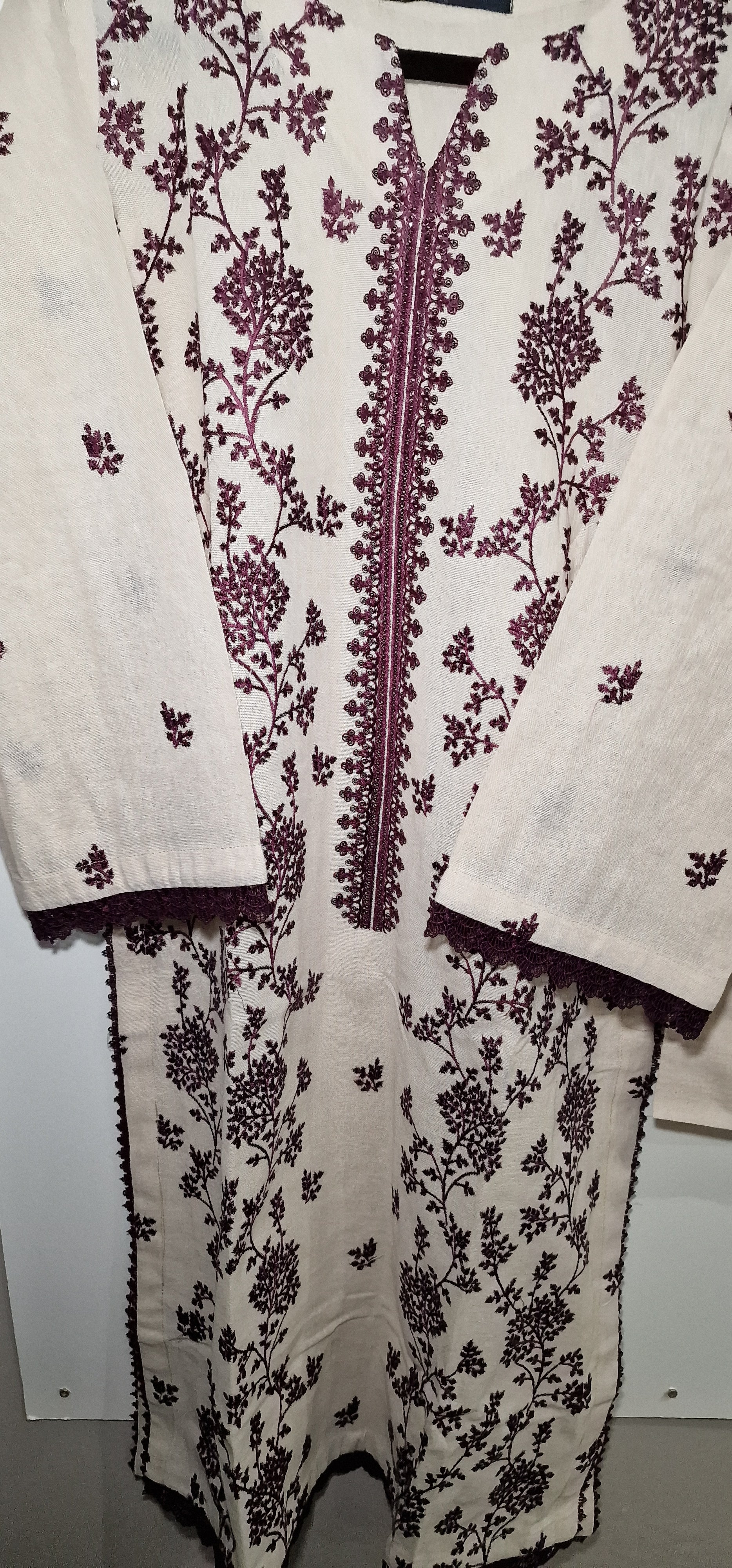 Karandi 3 peice suit - Cream with Purple Embroidery