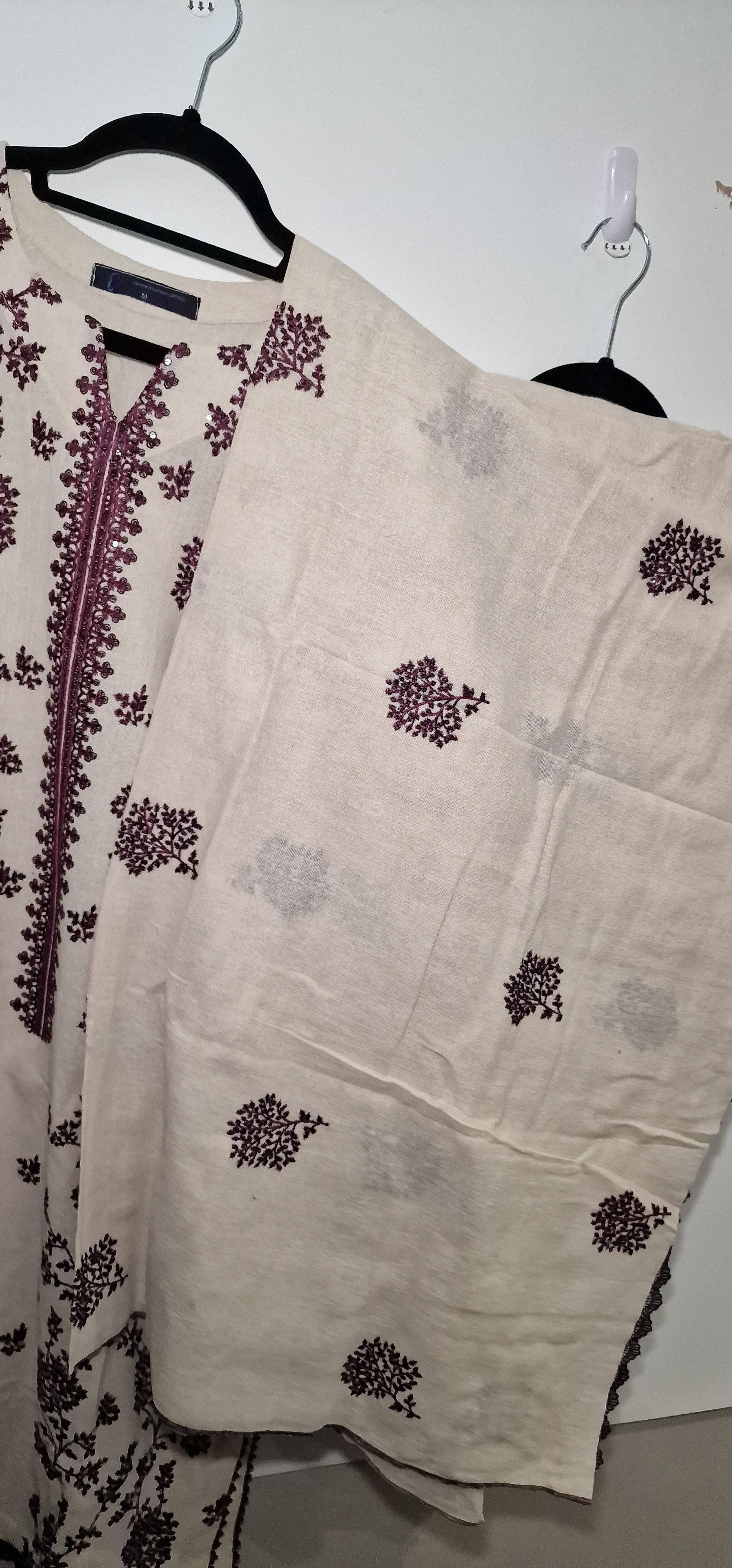 Karandi 3 peice suit - Cream with Purple Embroidery