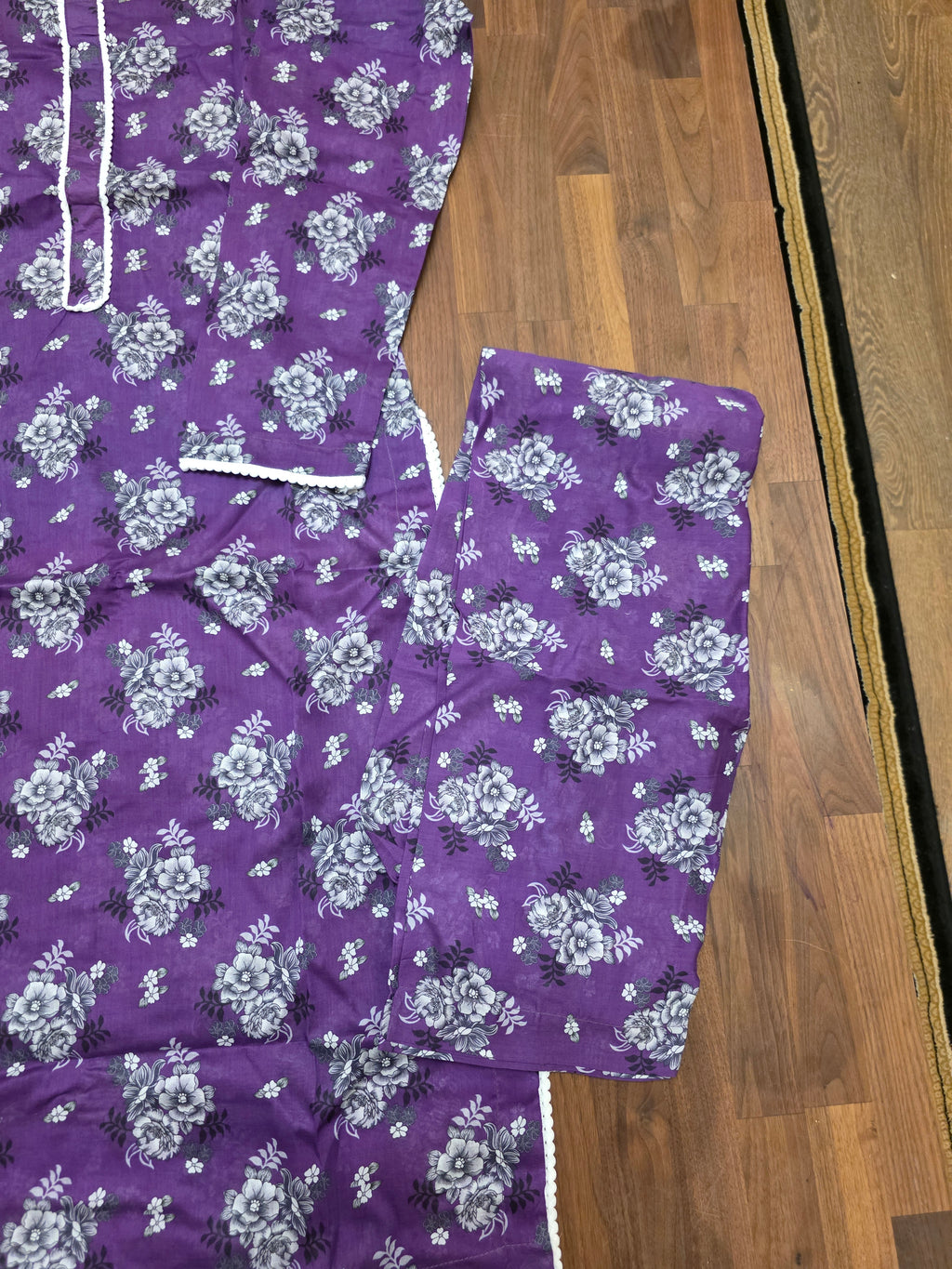 2 Piece Lawn Suit- Purple/Silver grey Floral Print