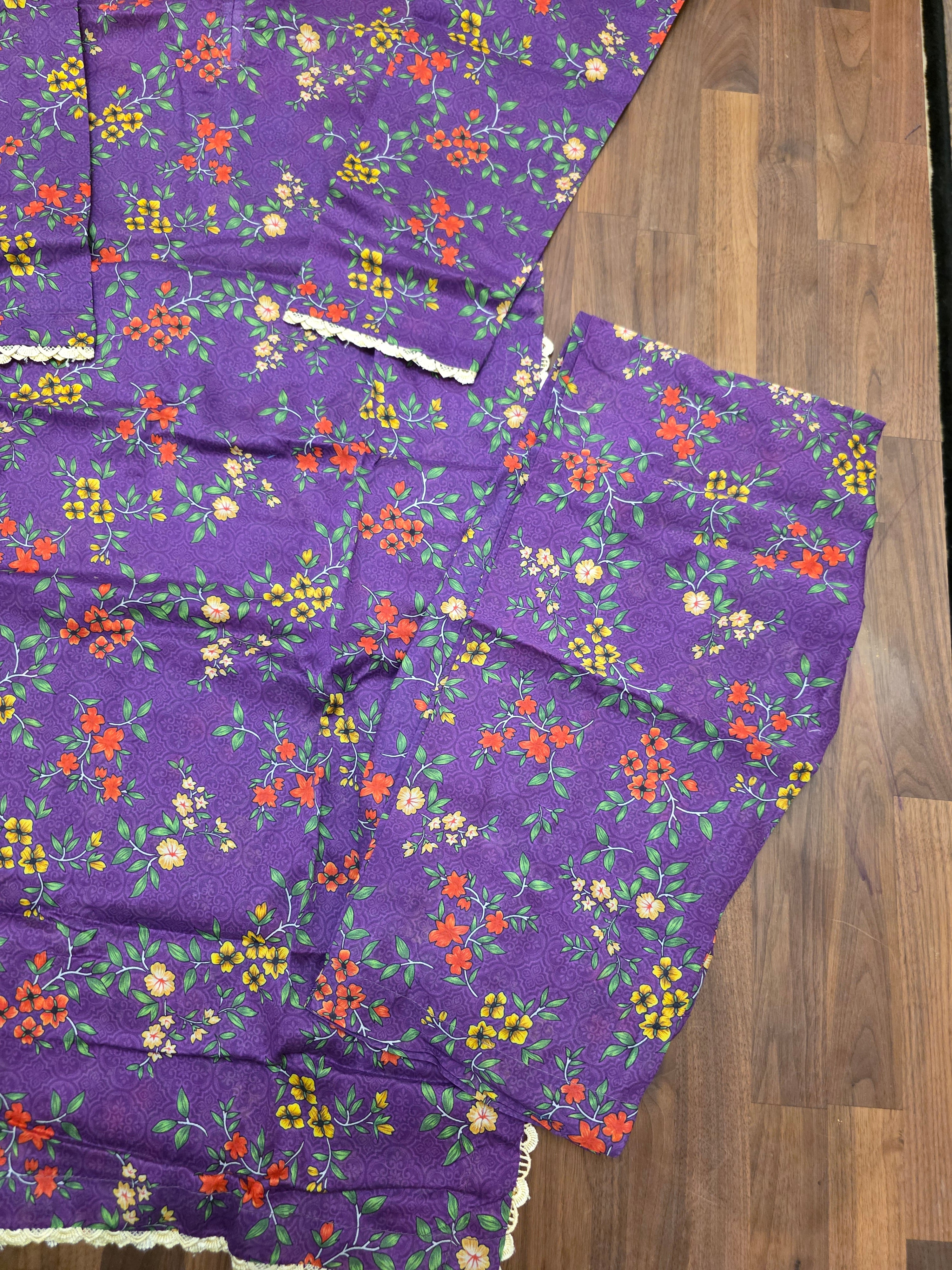 2 Piece Lawn Suit- Purple/Orange/ Yellow Floral Print