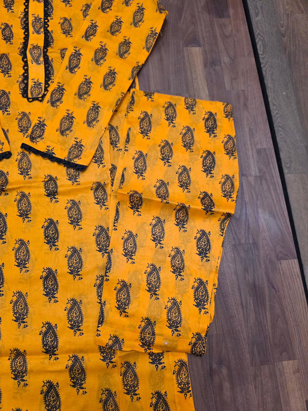2 Piece Lawn Suit- Mustard Yellow/ Black Paisley Print