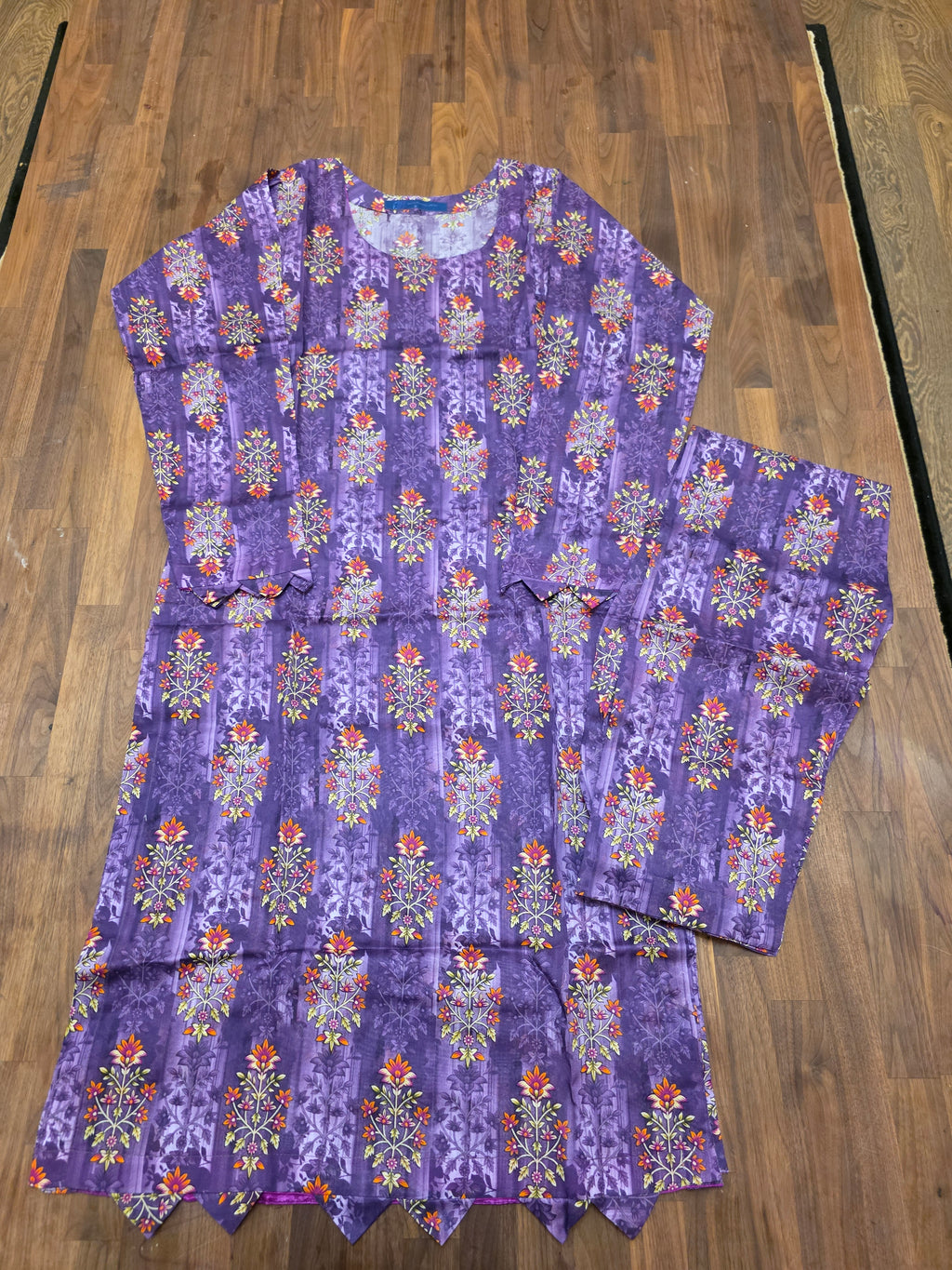 2 Piece Lawn Suit- Purple/ Orange Floral