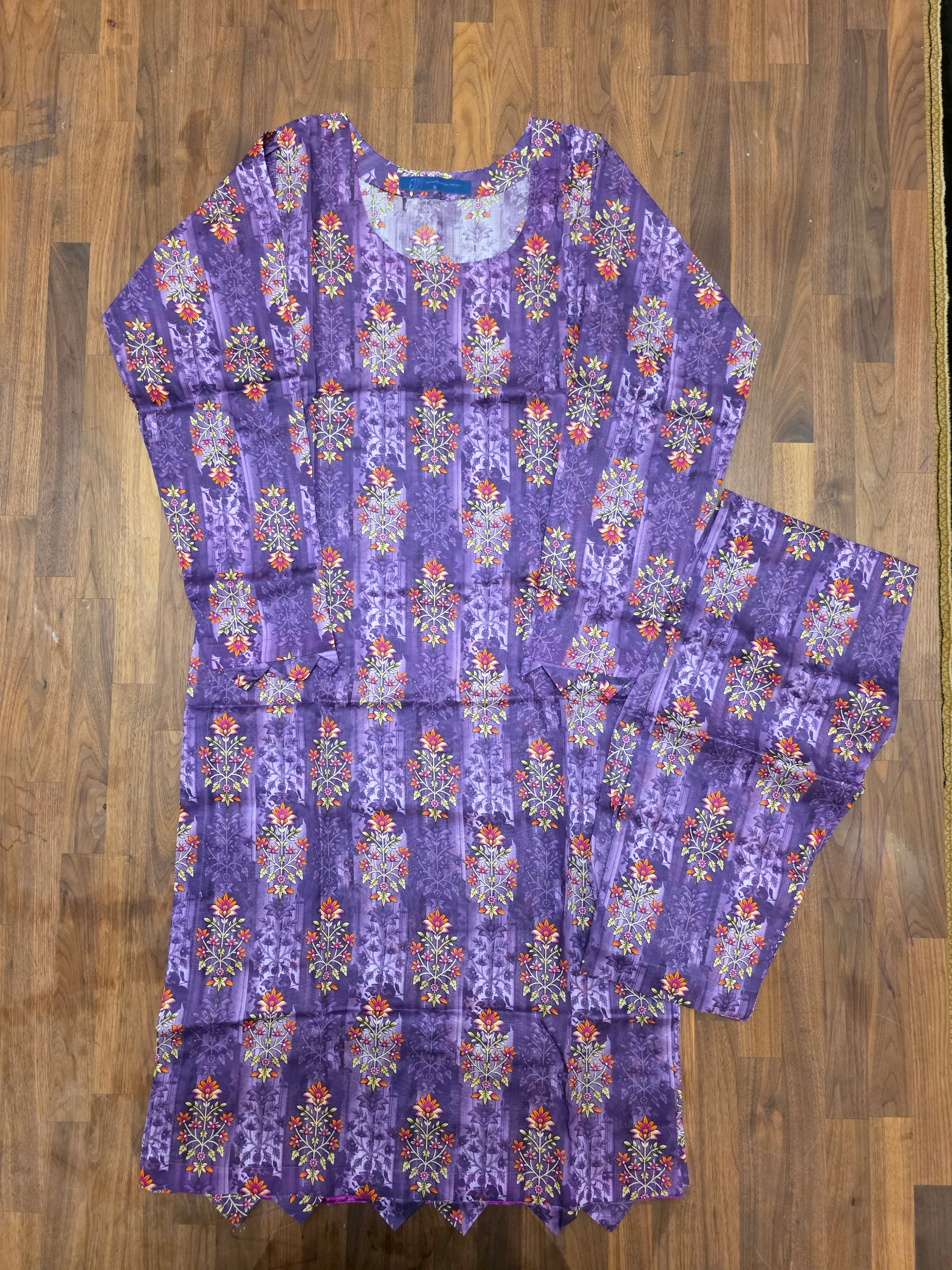 2 Piece Lawn Suit- Purple/ Orange Floral
