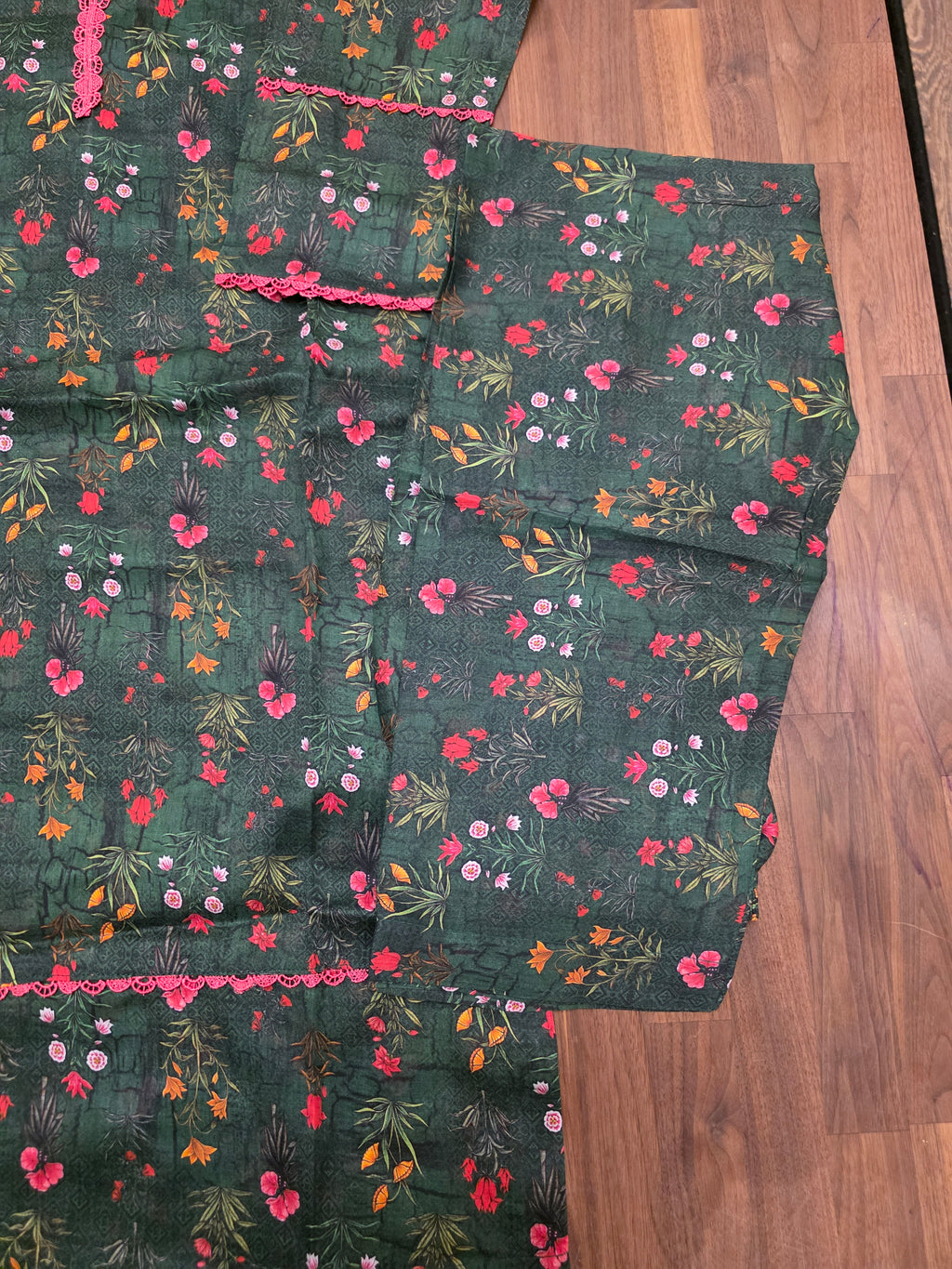 2 Piece Lawn Suit- Green\Pink Flowers