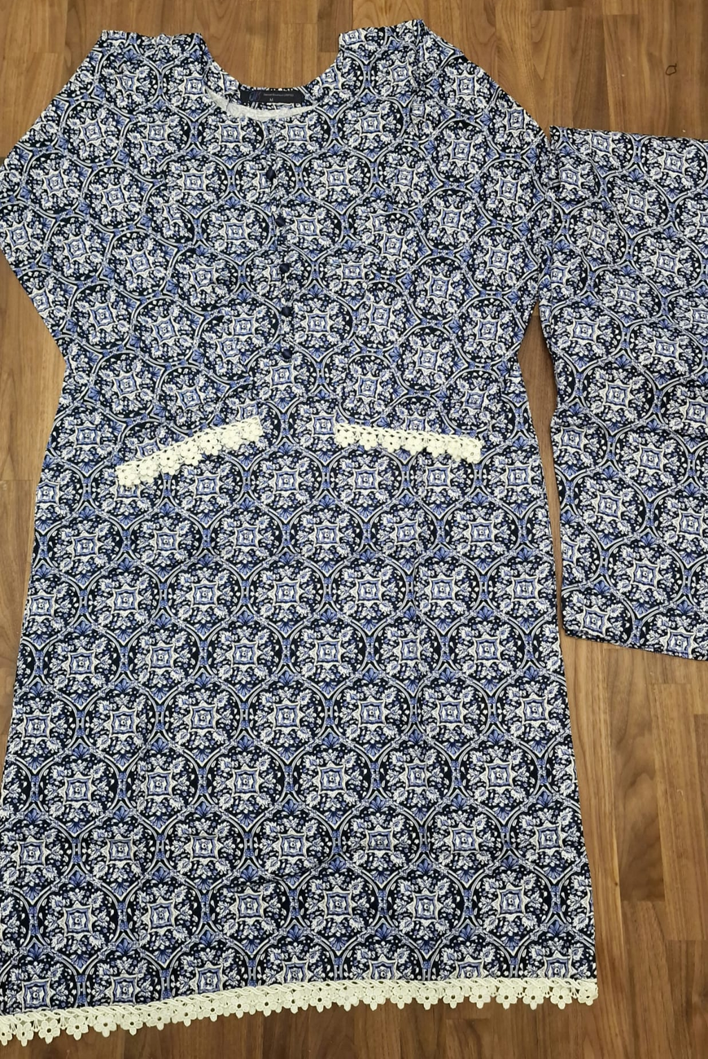 Marina Suit- Blue/ white with abstract design