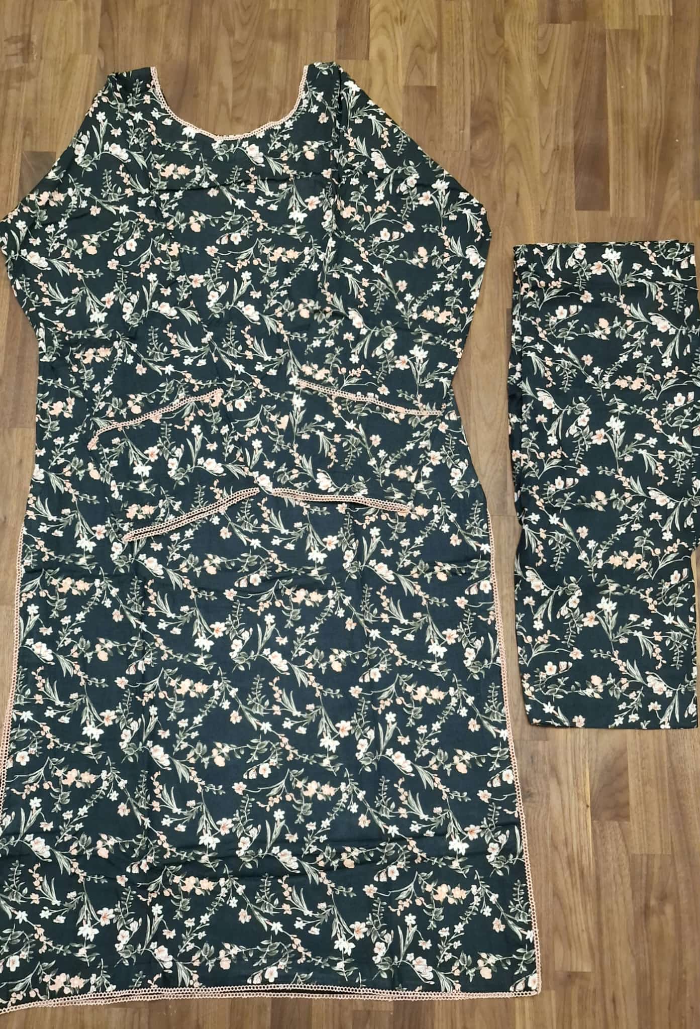 Marina Suit- black with pale pink floral design