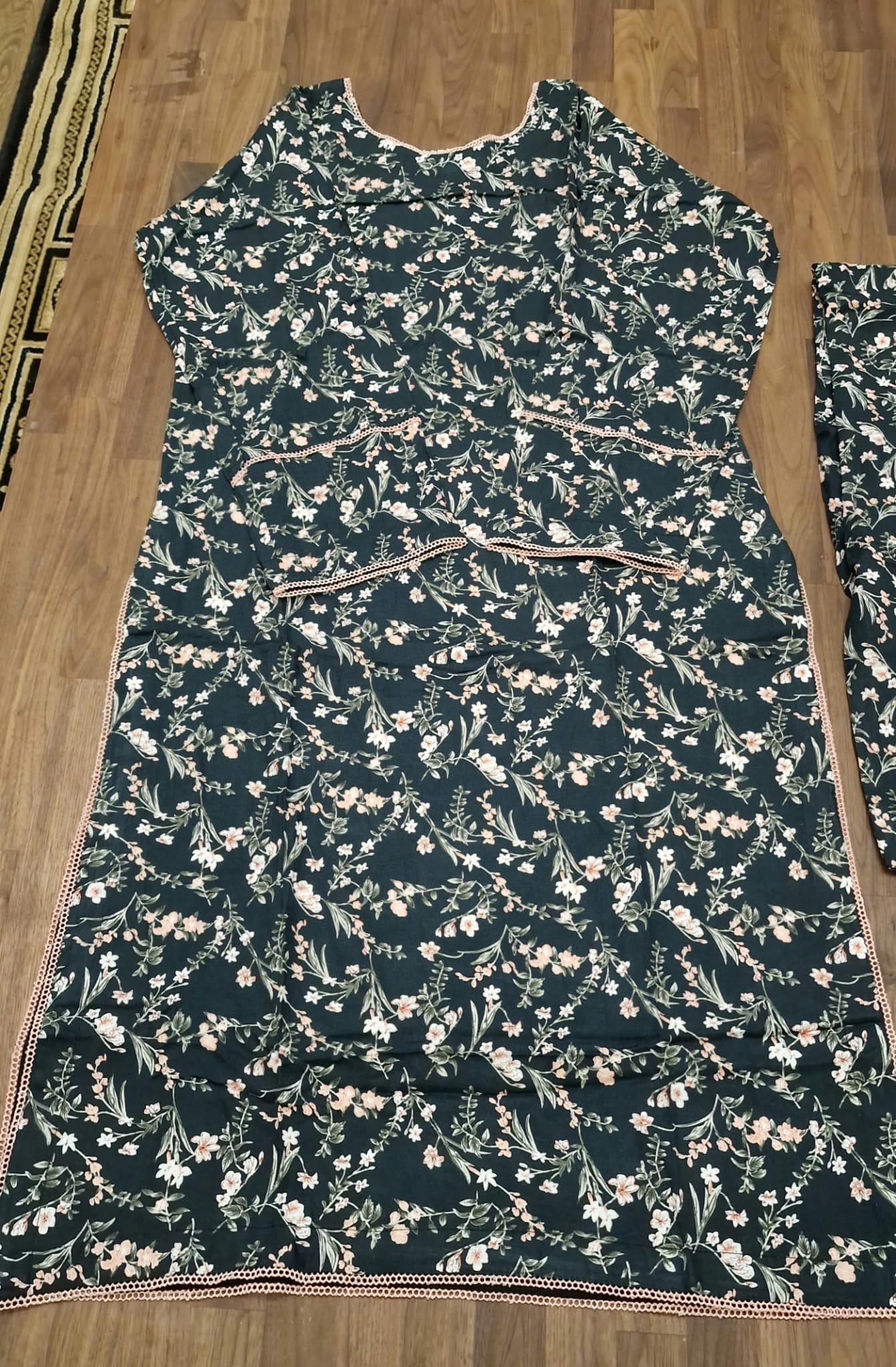 Marina Suit- black with pale pink floral design