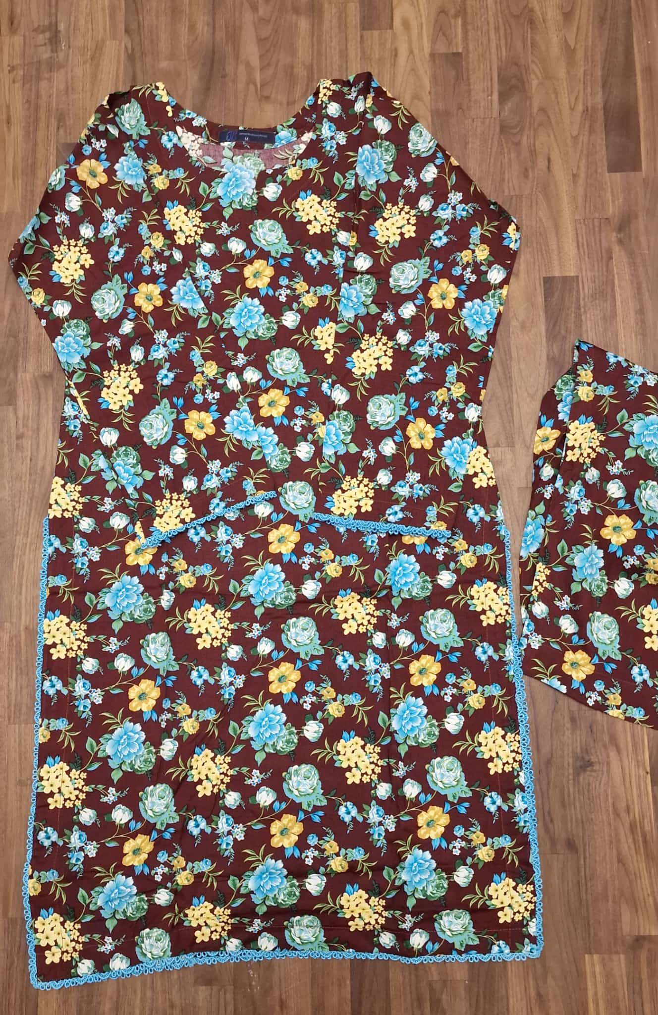 Linen Suit - Brown with blue/ yellow flowers