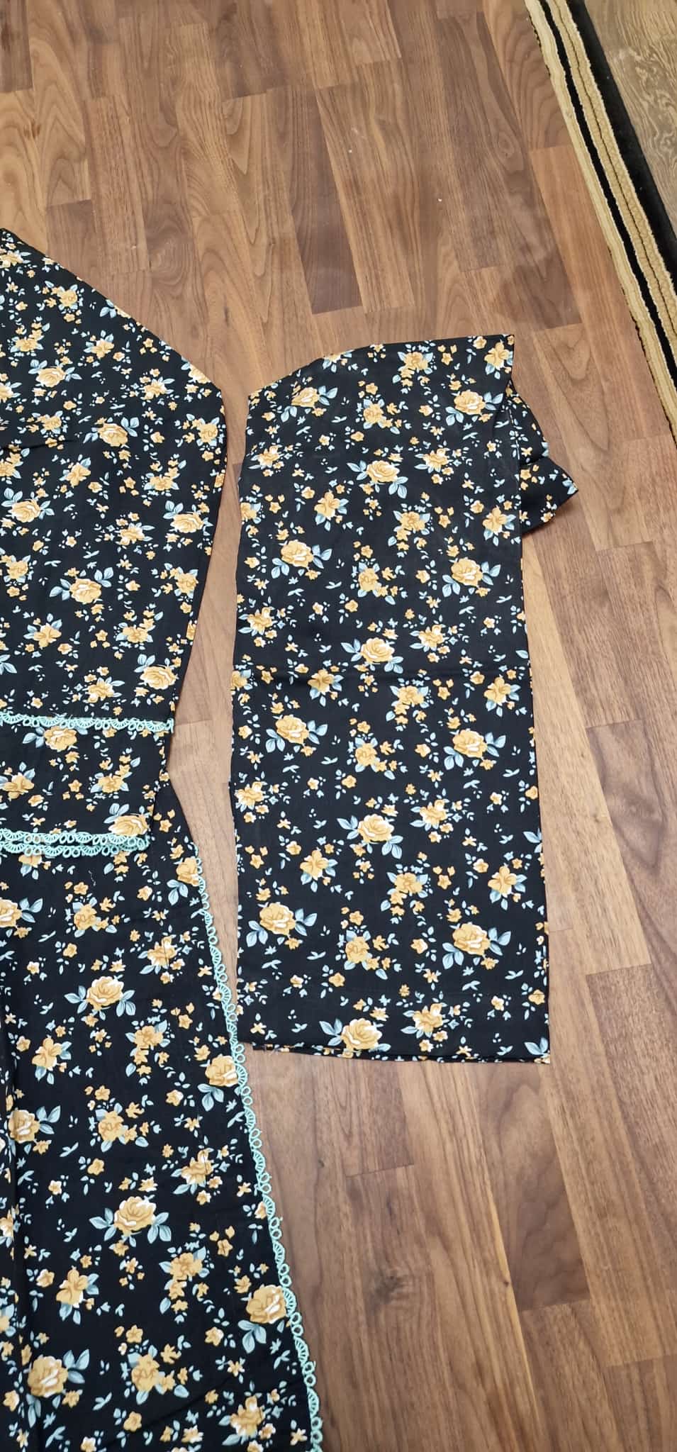 Linen 2 piece suit- Black with yellow/blue flowers