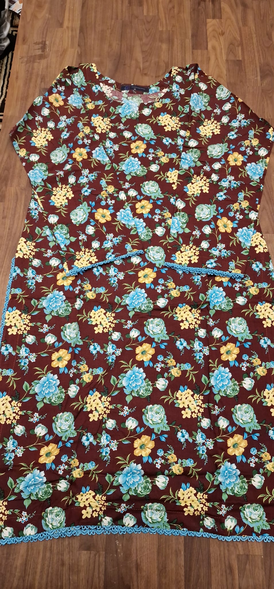 Linen Suit - Brown with blue/ yellow flowers