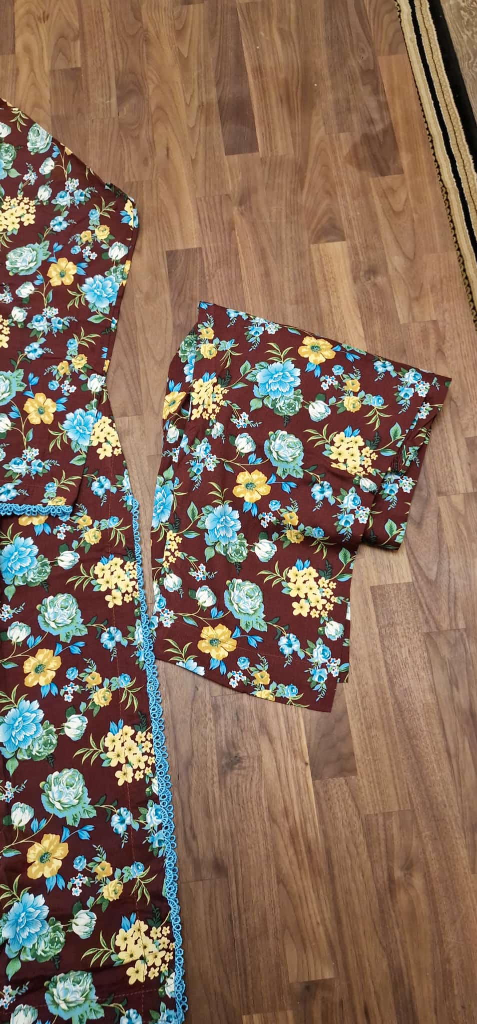 Linen Suit - Brown with blue/ yellow flowers