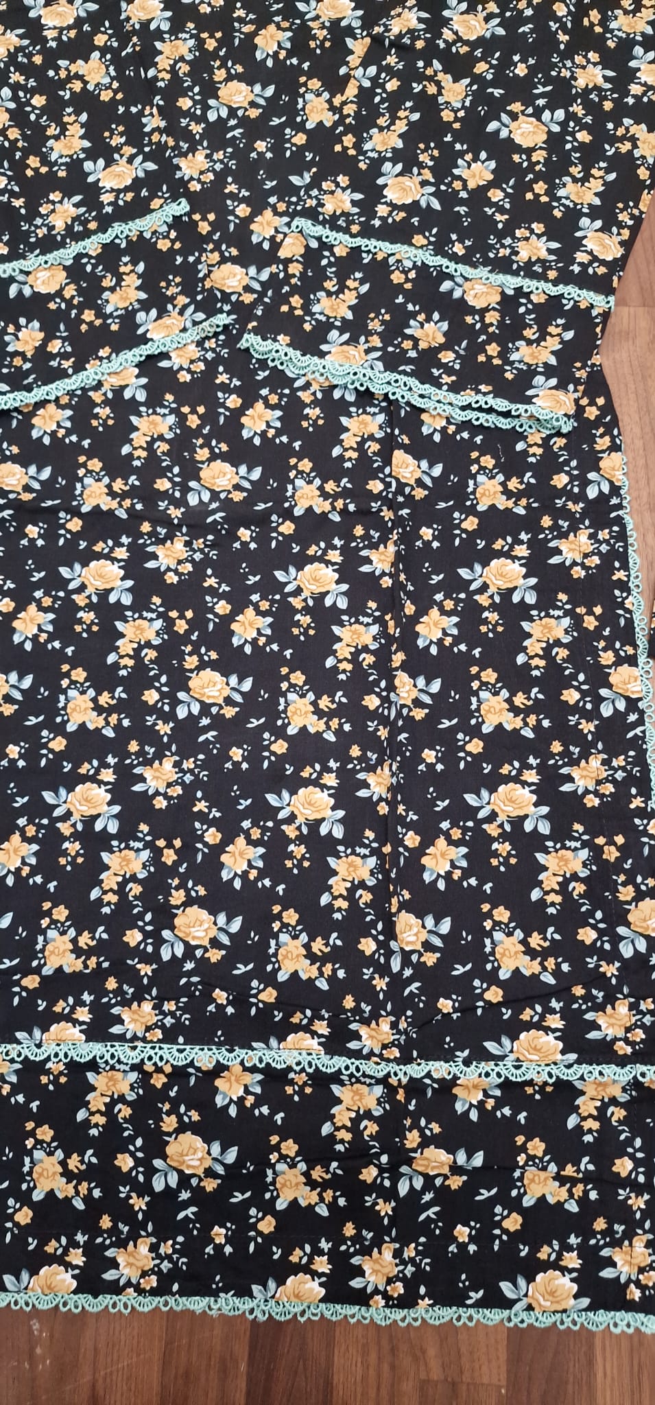 Linen 2 piece suit- Black with yellow/blue flowers