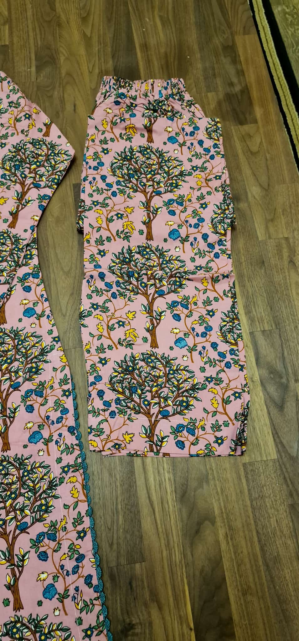 Linen 2 piece suit- Pink with tree print design