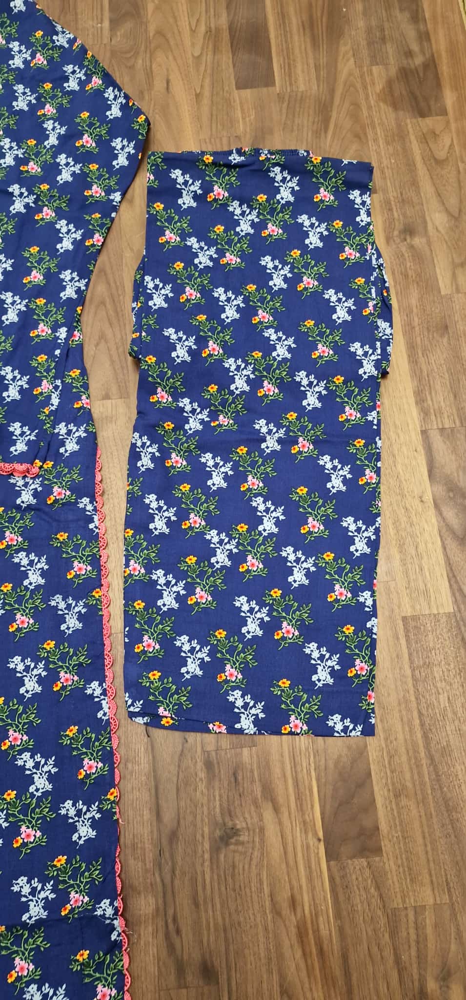 Linen 2 piece suit- Blue with white/yellow floral print