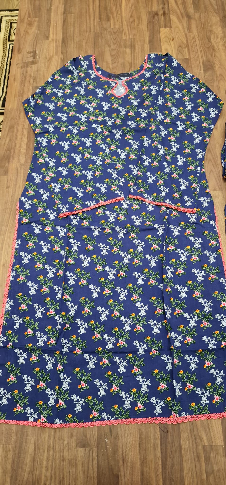 Linen 2 piece suit- Blue with white/yellow floral print