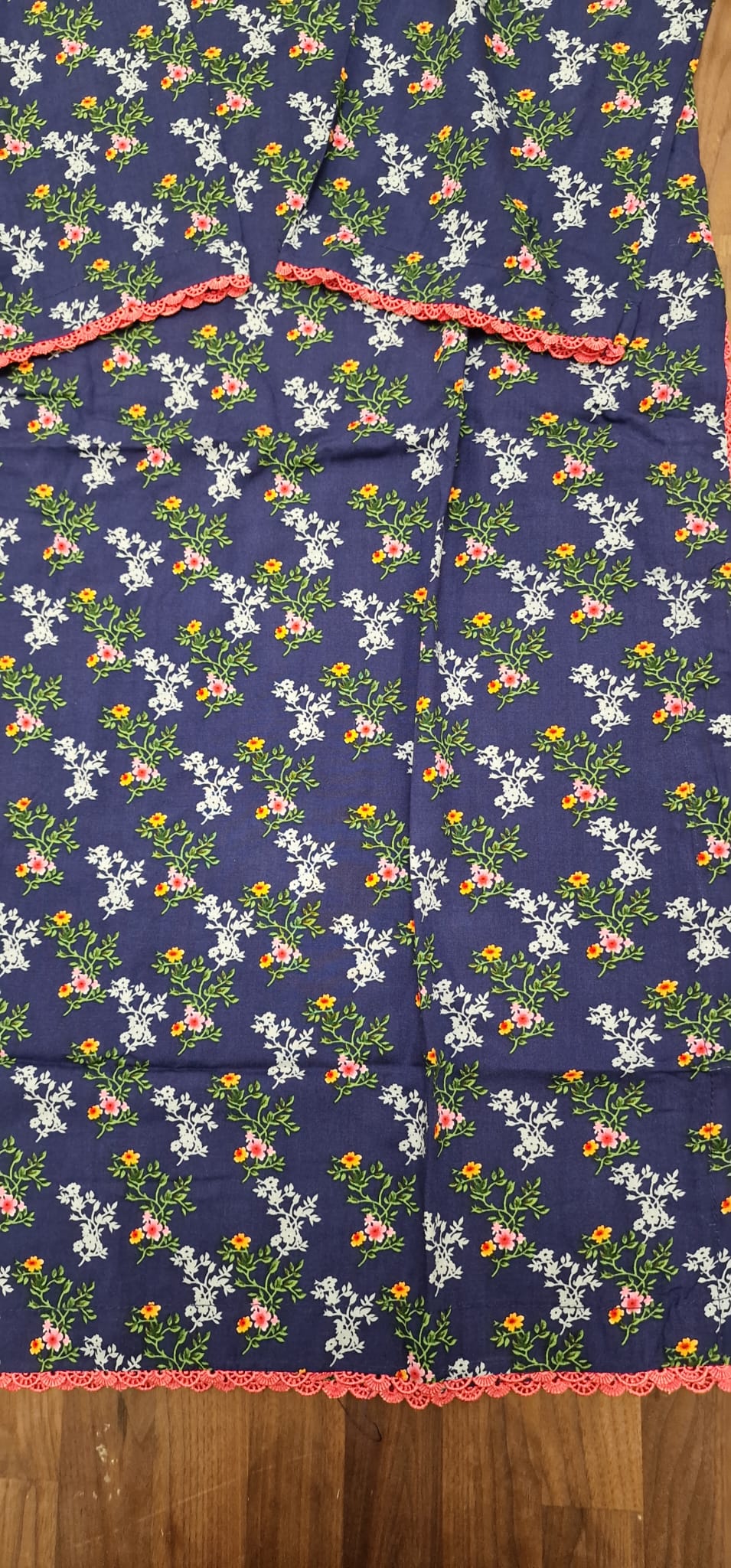 Linen 2 piece suit- Blue with white/yellow floral print