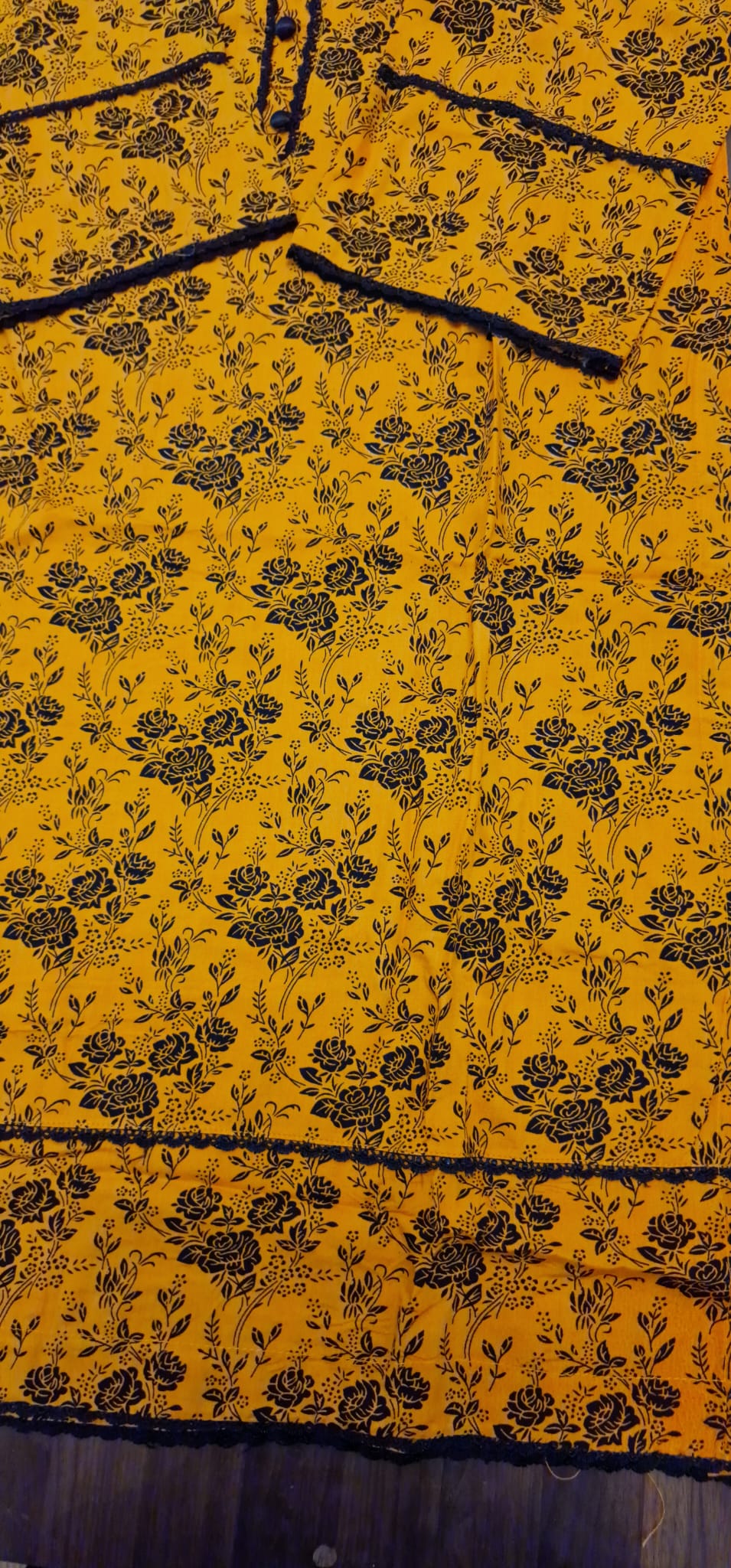 Linen 2 peice suit- mustard yellow / black floral print