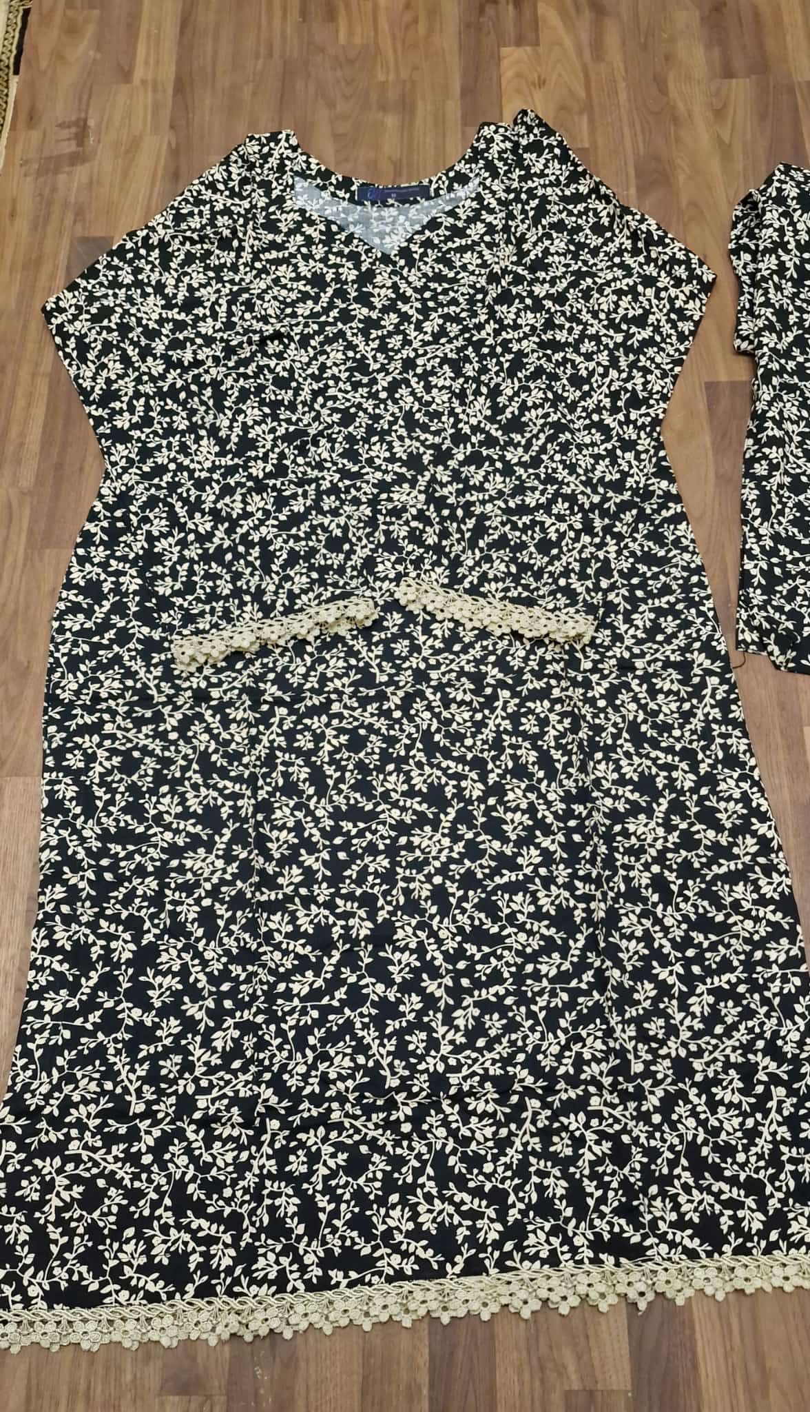 Linen 2 peice Suit- black with Cream floral design