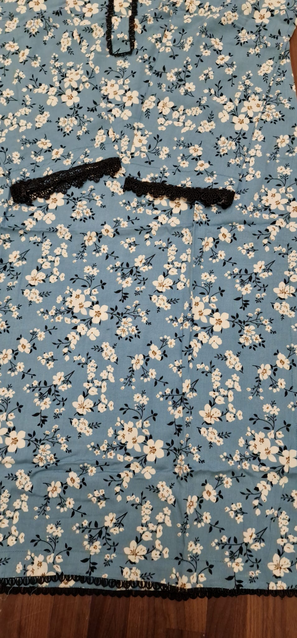 Linen 2 Piece Suit-  Powder blue with white flowers