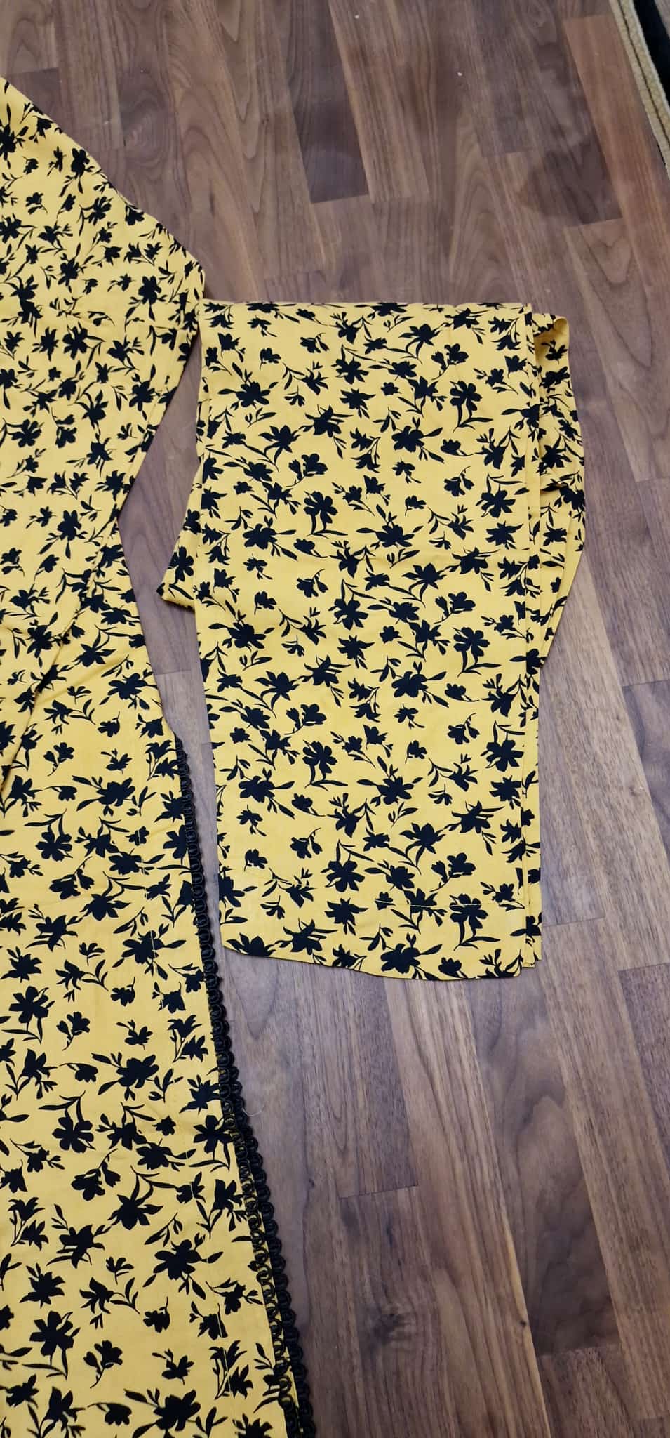 Linen 2 Piece Suit- Yellow with black floral print