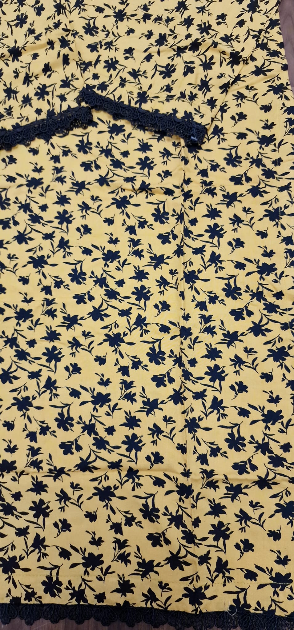 Linen 2 Piece Suit- Yellow with black floral print