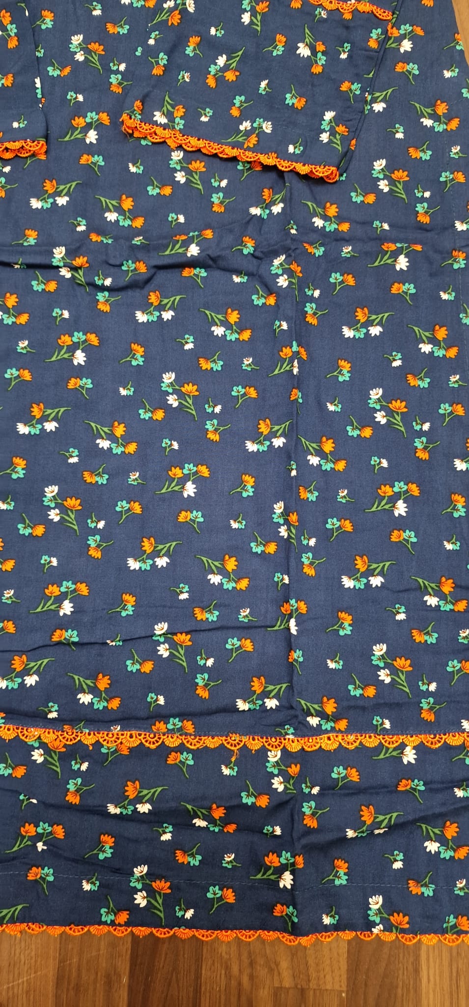Linen 2 Piece Suit- Blue with Orange floral print