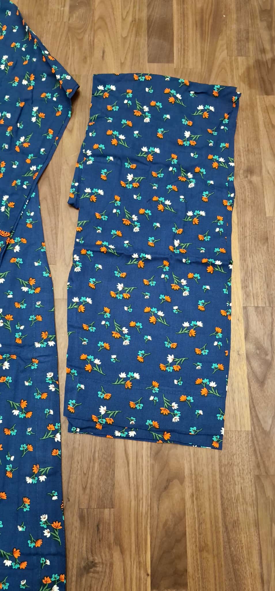 Linen 2 Piece Suit- Blue with Orange floral print