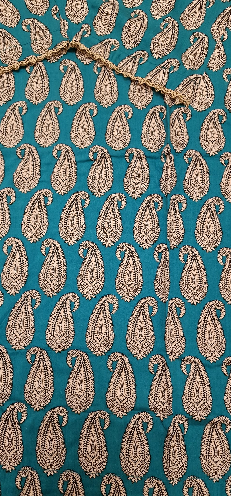 Linen 2 Piece Suit- Teal Blue with Cream Paisley Design