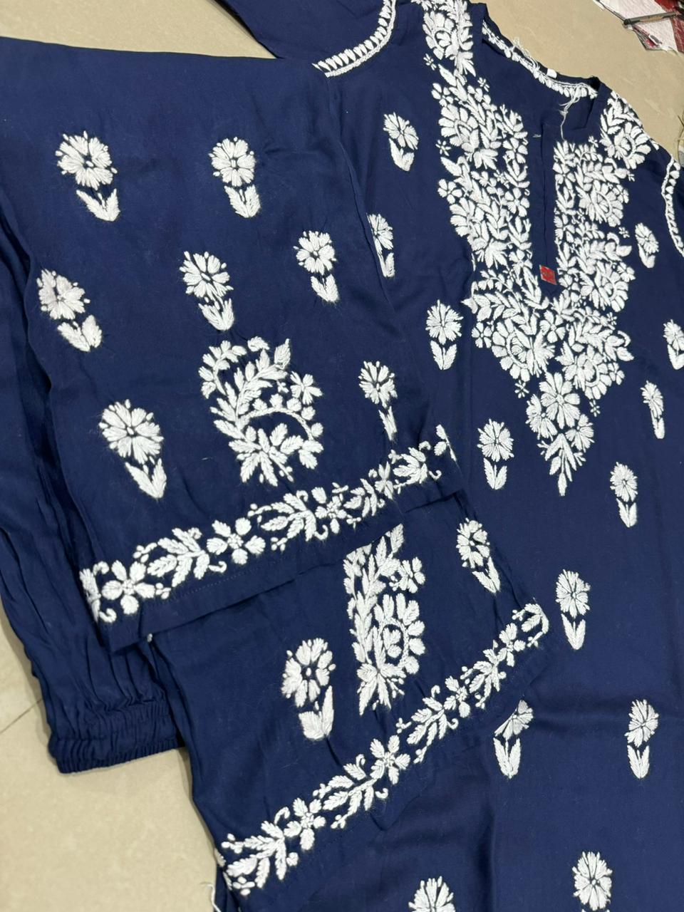 Lucknowi 2 Peice suits - Navy Blue with White Emboidery