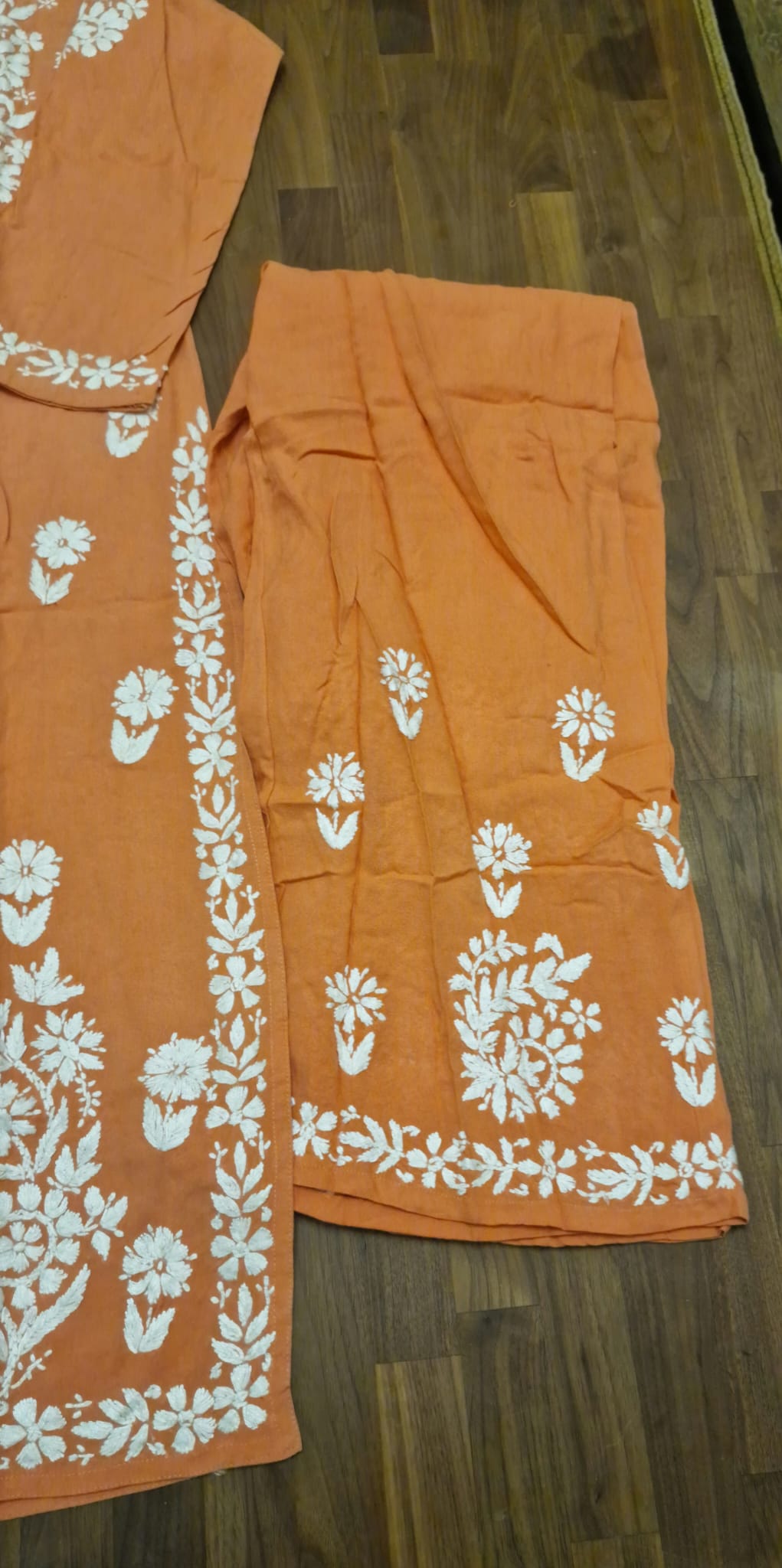 Lucknowi 2 Piece Suit- Peach with White Embroidery