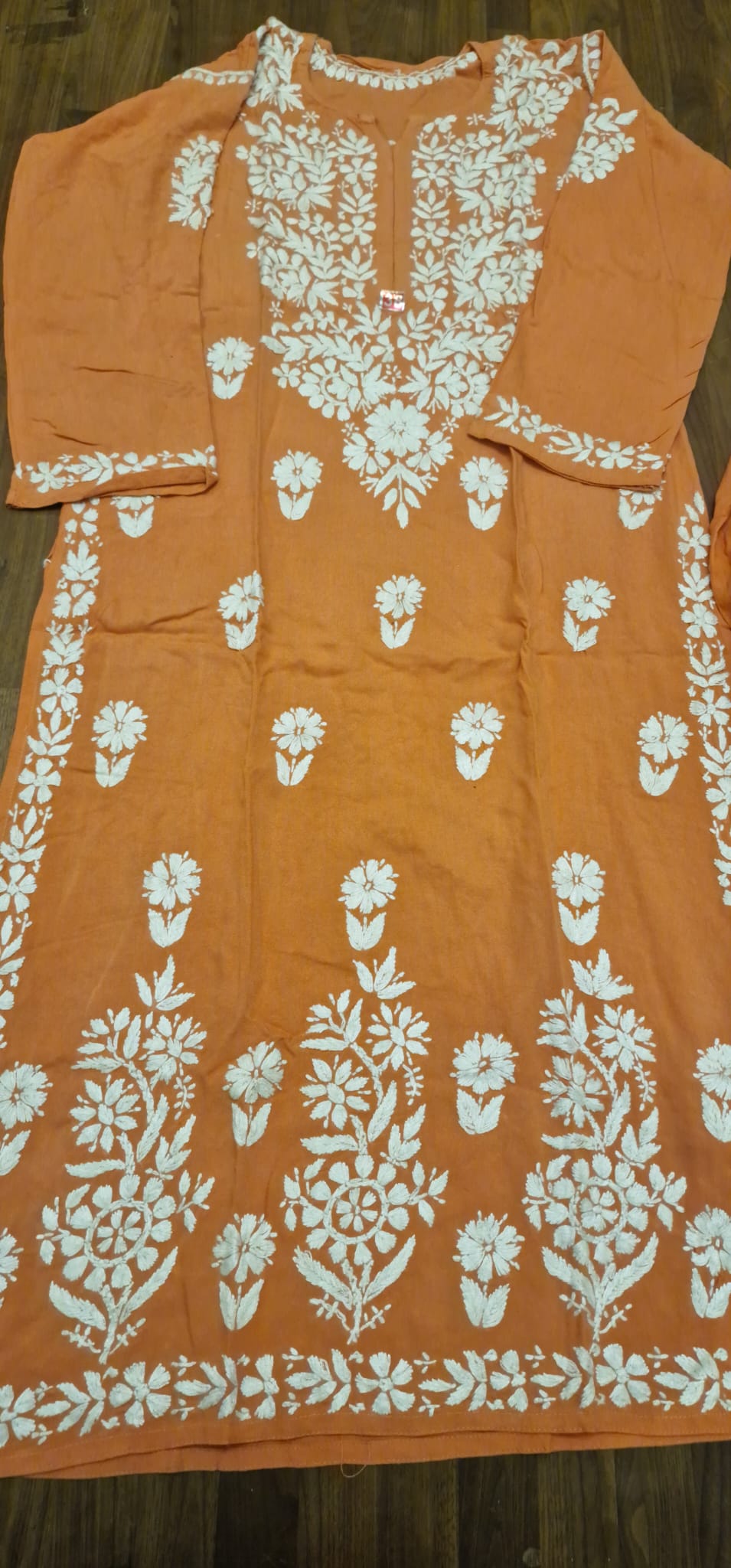 Lucknowi 2 Piece Suit- Peach with White Embroidery