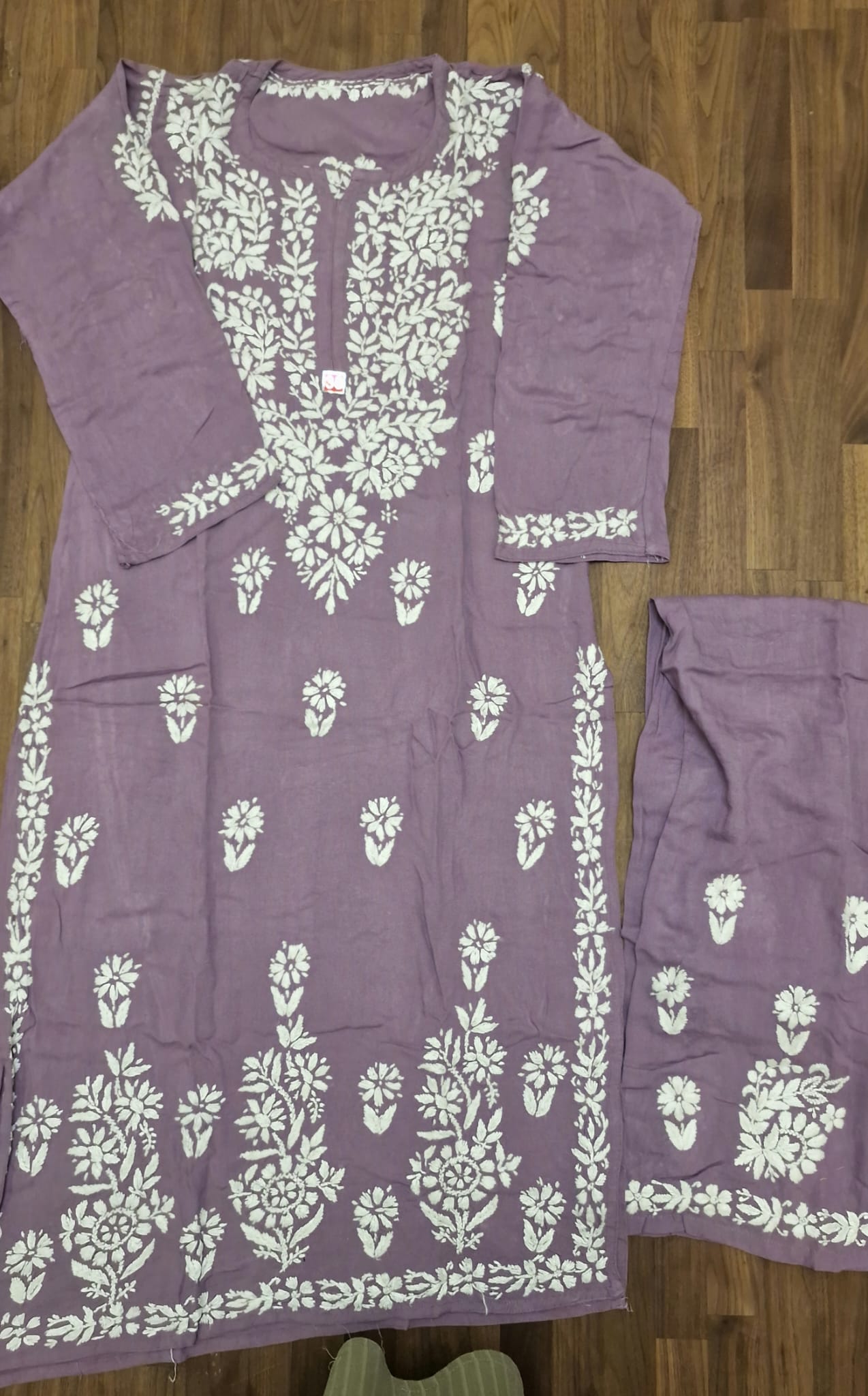 Lucknowi 2 Piece Suit- Purple with White Embroidery