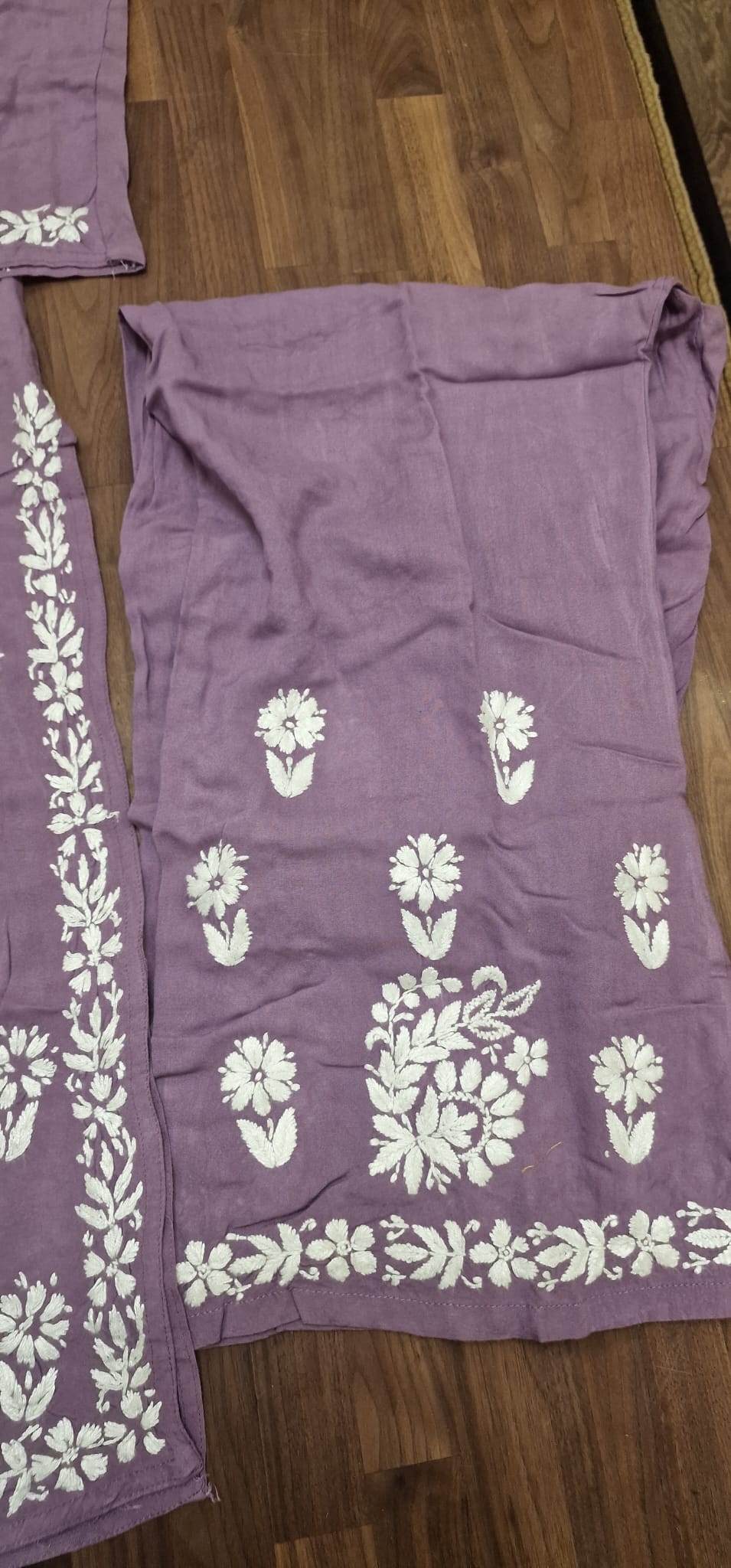 Lucknowi 2 Piece Suit- Purple with White Embroidery