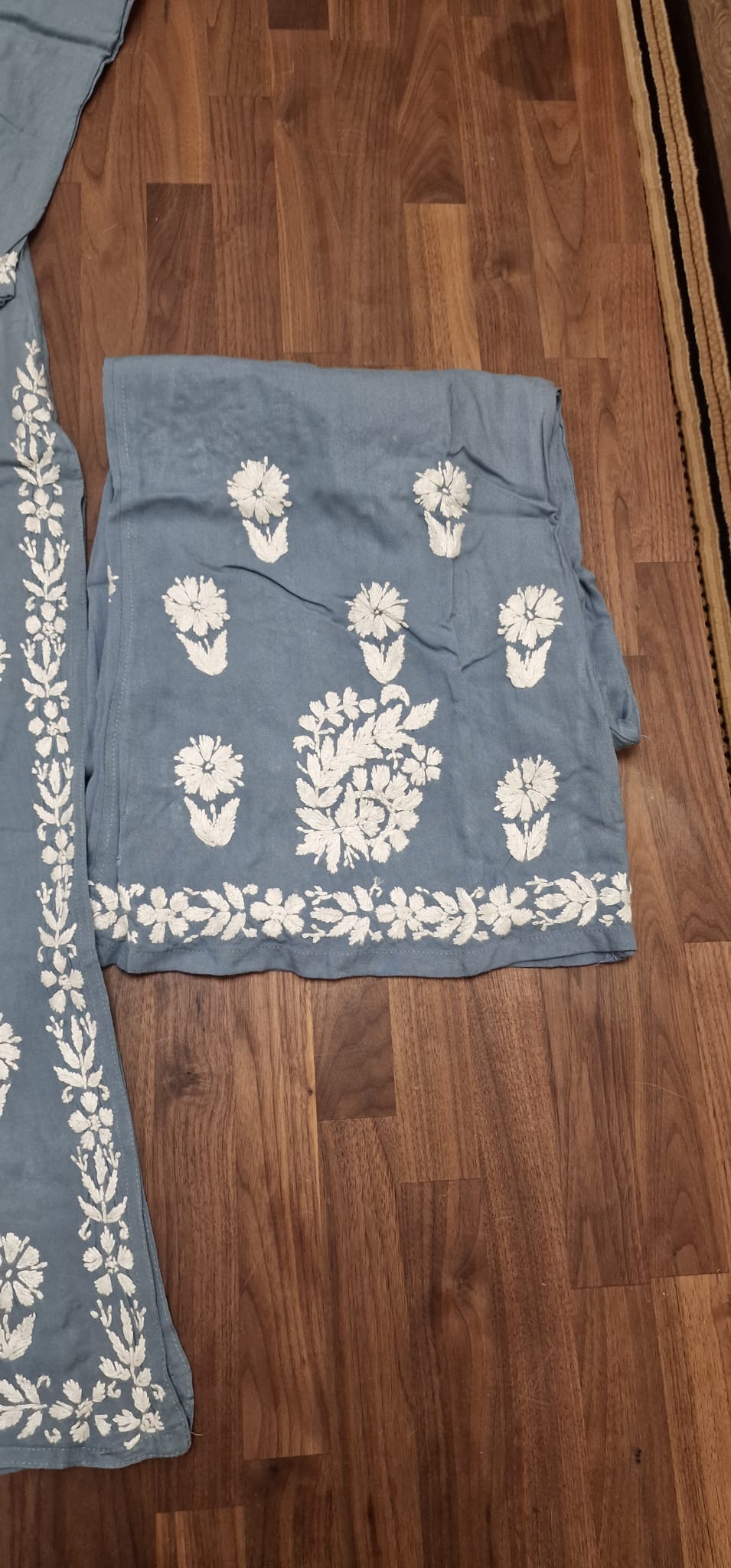 Lucknowi 2 Pieice suit- Light Grey/Blue with White Embroidery