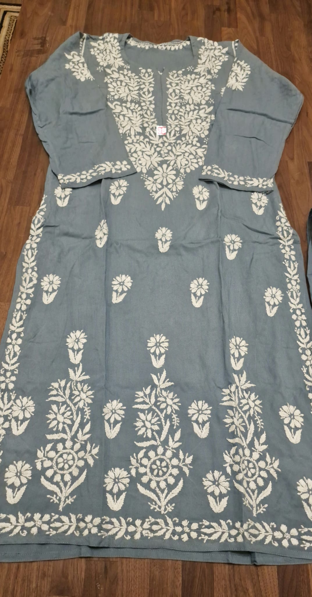 Lucknowi 2 Pieice suit- Light Grey/Blue with White Embroidery