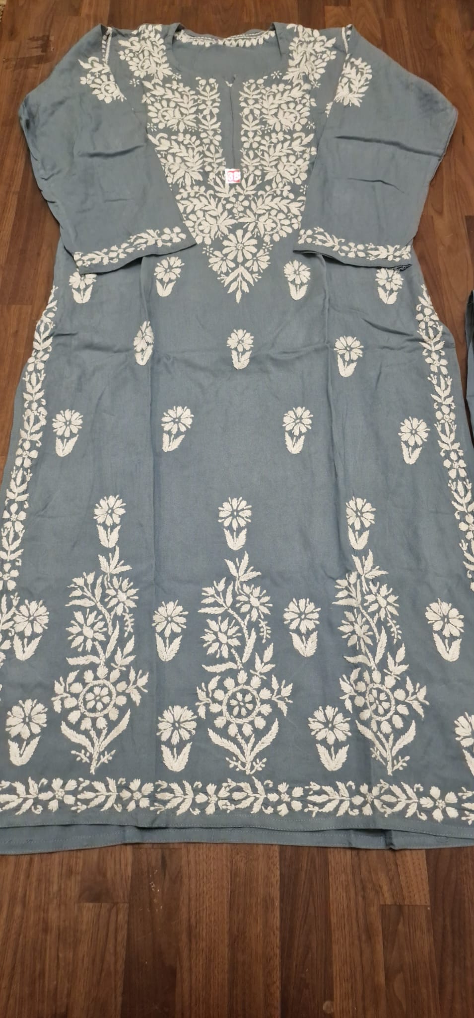 Lucknowi 2 Pieice suit- Light Grey/Blue with White Embroidery